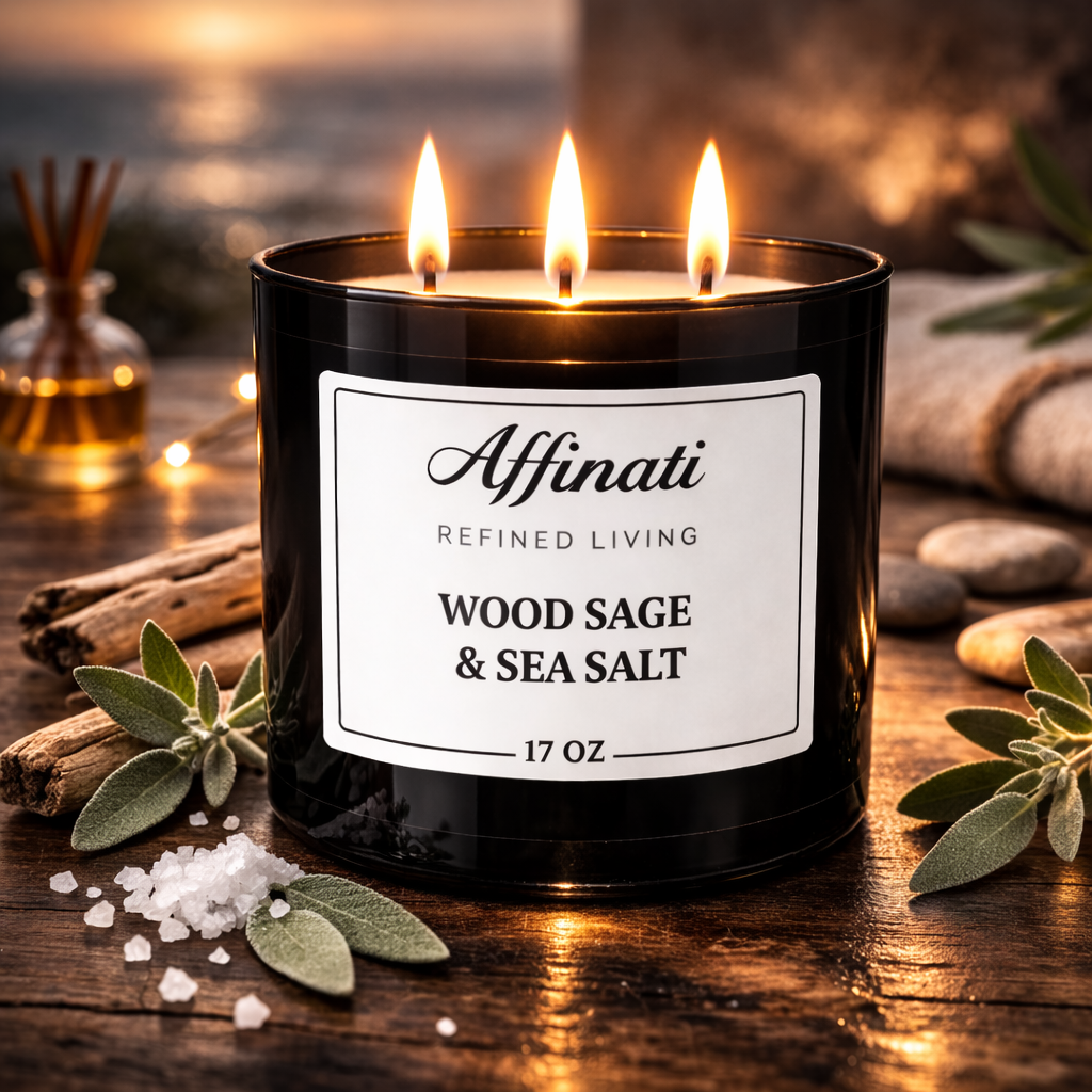 3-Wick Wood Sage and Sea Salt Scented Candle 17 oz - Image 3