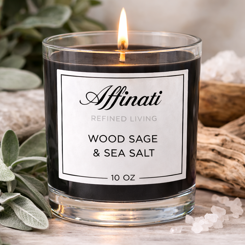 Wood Sage and Sea Salt Scented Candle in Black Glass Vessel 10 oz - Image 3