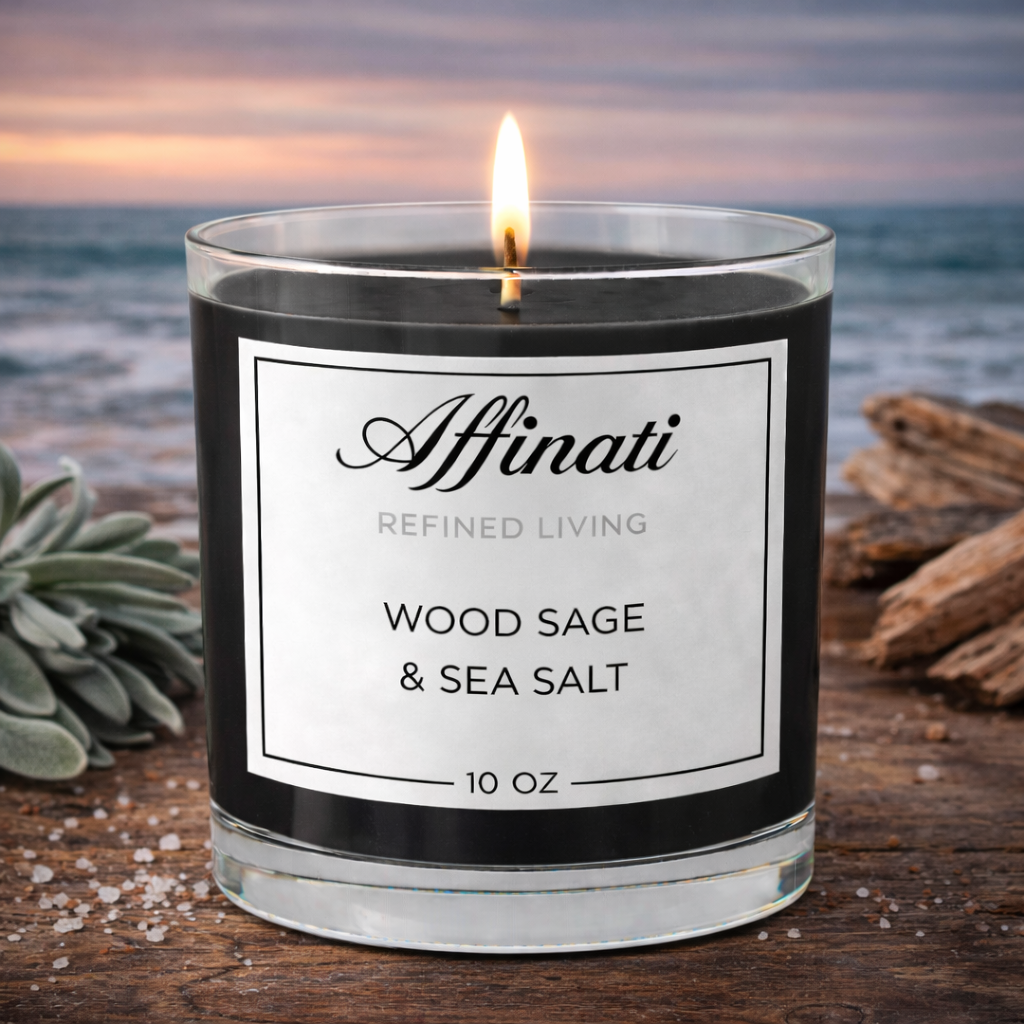 Wood Sage and Sea Salt Scented Candle in Black Glass Vessel 10 oz - Image 2