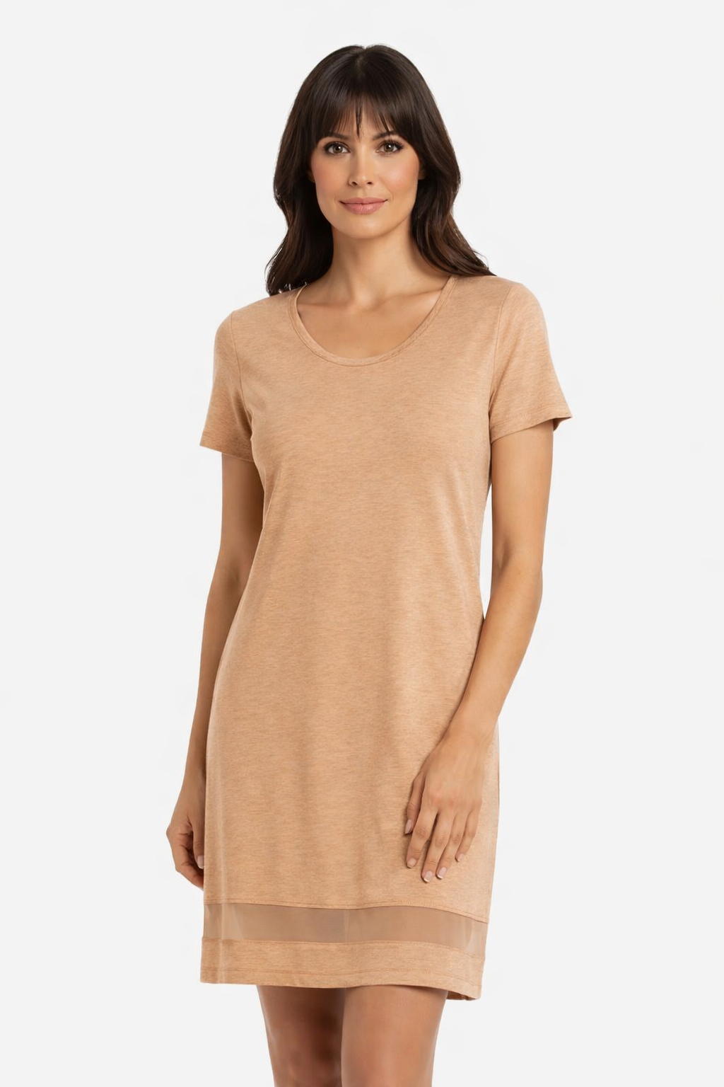 Gabriela Short Sleeve Nightgown with Mesh Hem in Light Blue - Image 5