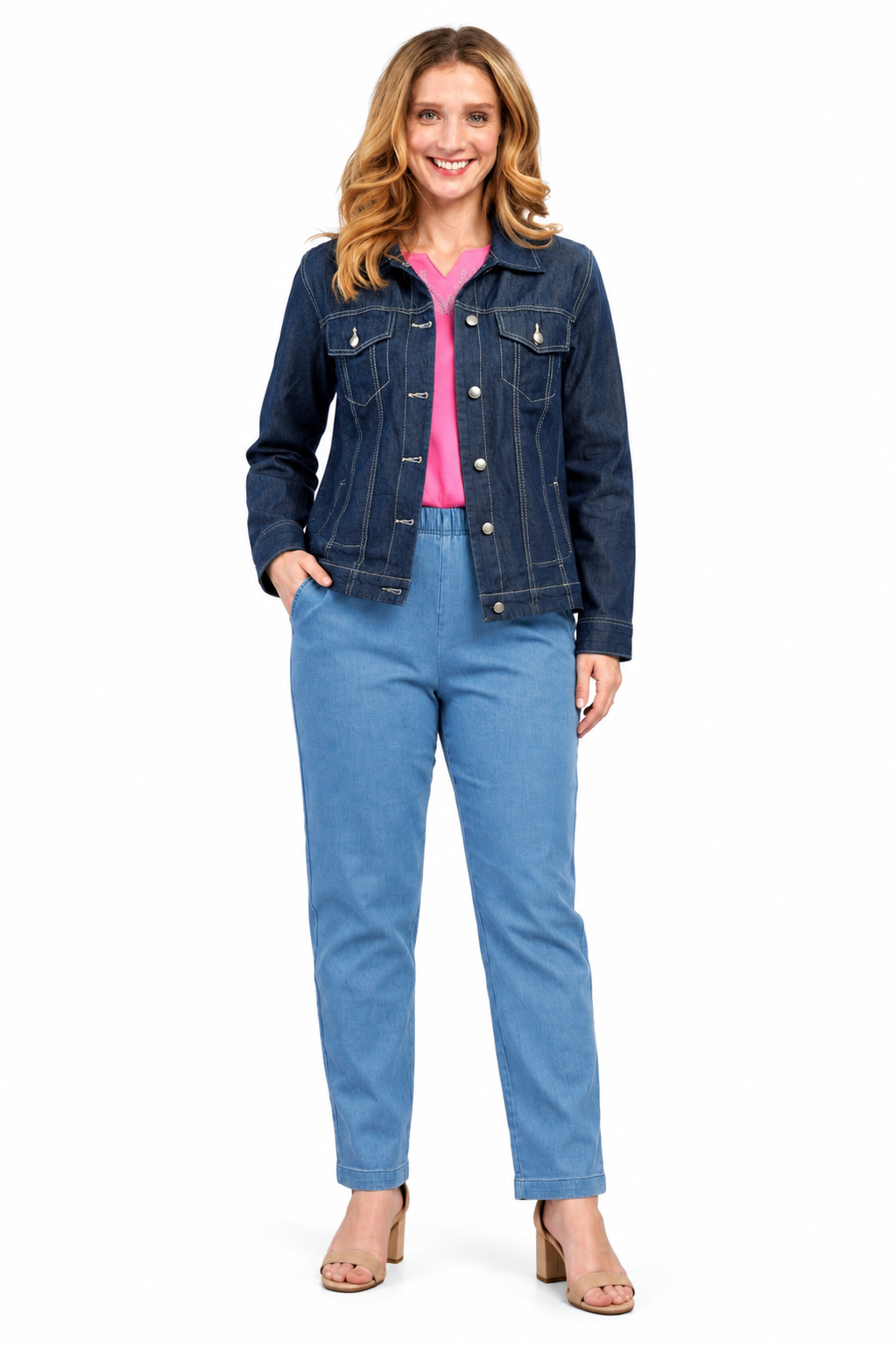 Women's Classic Dark Blue Denim Jacket Button Front Outerwear