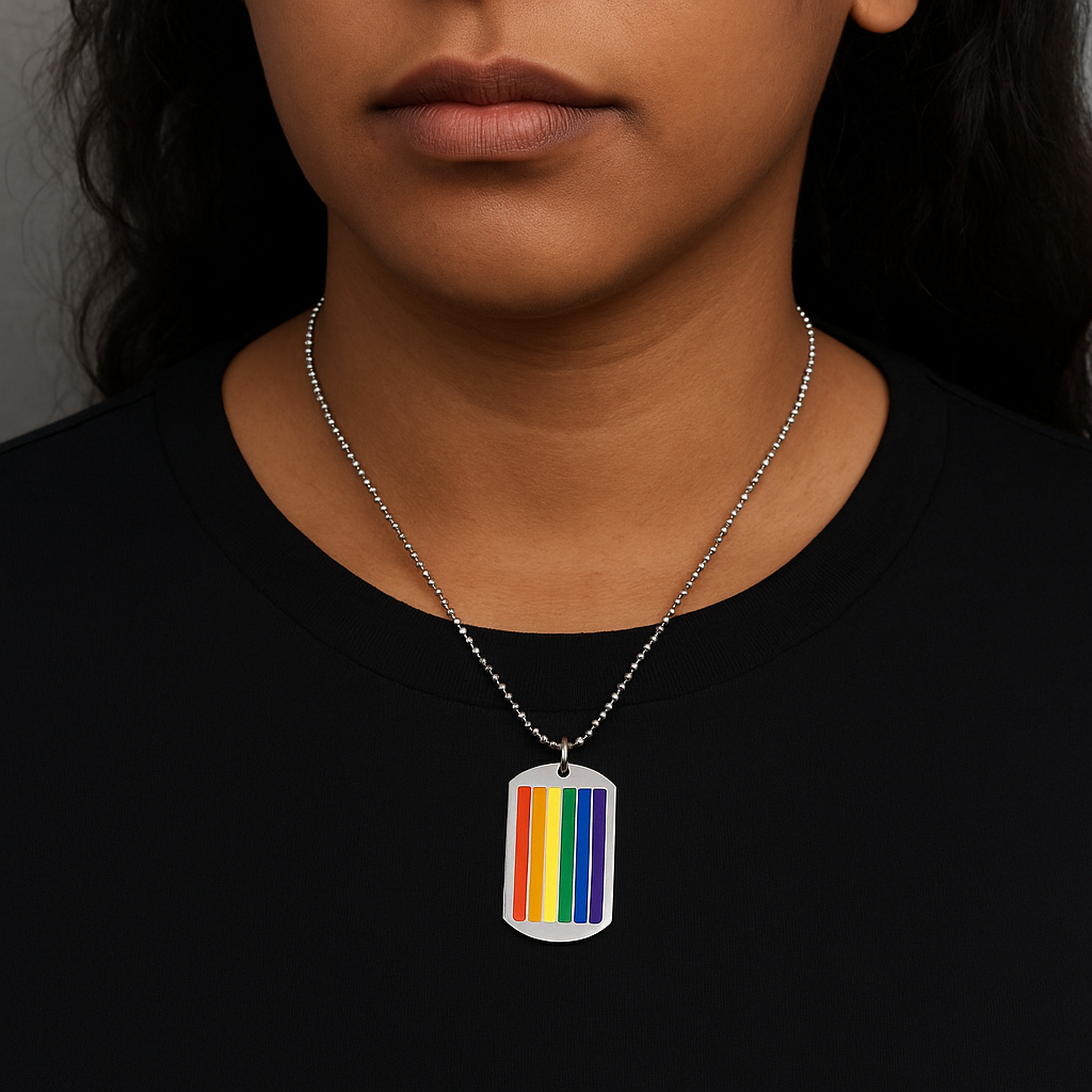 Rainbow Dog Tag Necklace – LGBTQ+ Pride Pendant on 24" Ball Chain