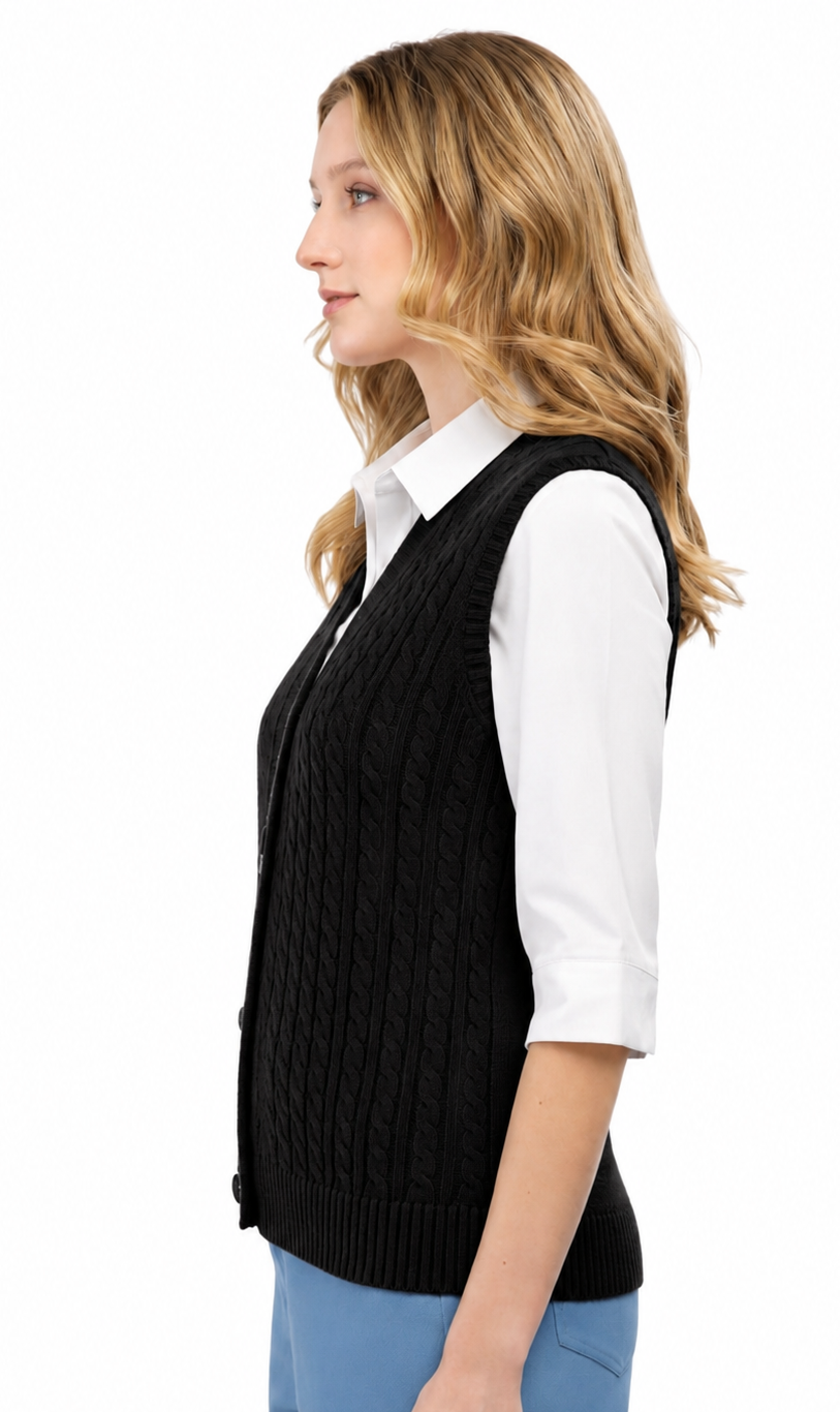 Women's Cable Knit Button Front Sweater Vest