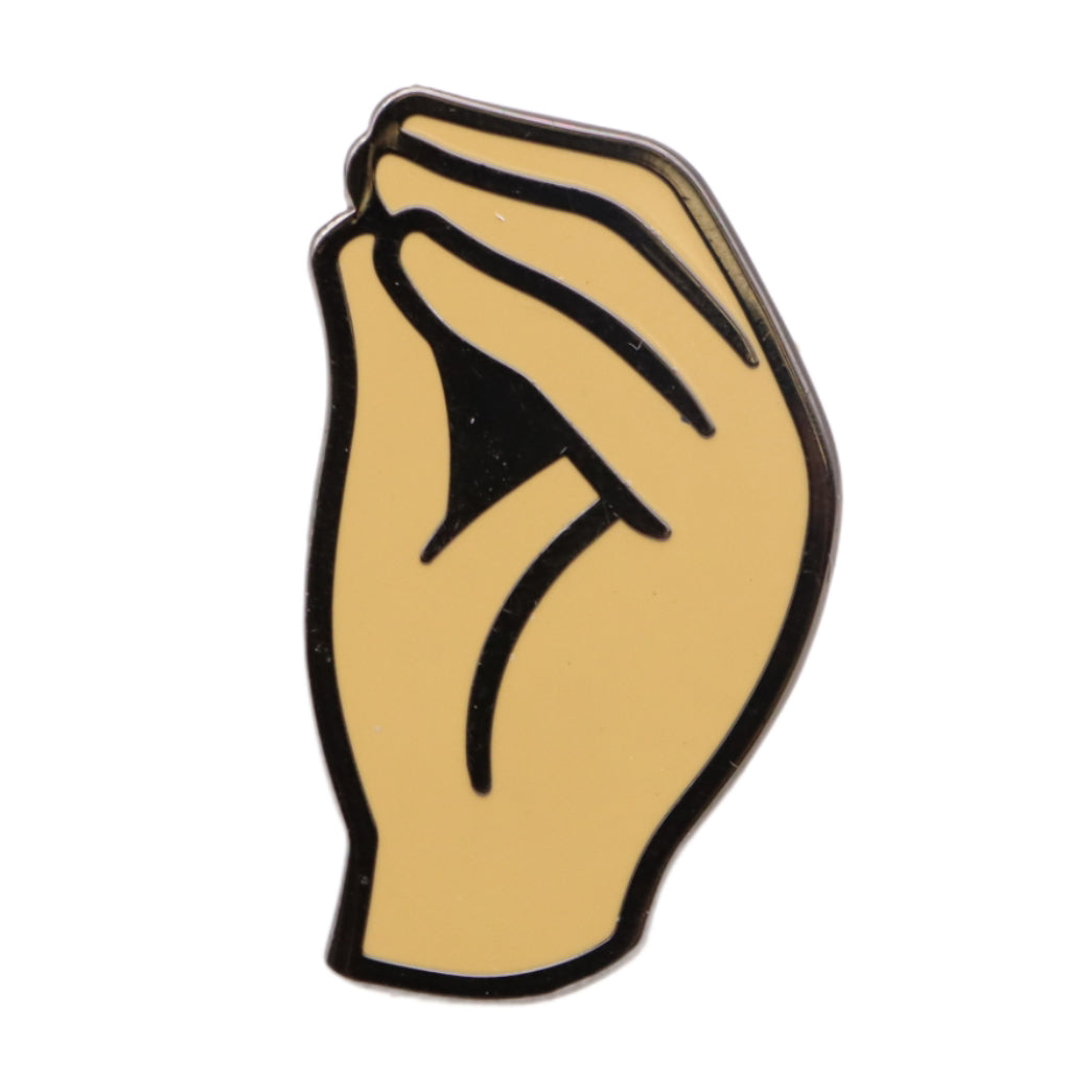 Che Vuoi Pinched Fingers enamel pin featuring the iconic Italian gesture in metal enamel