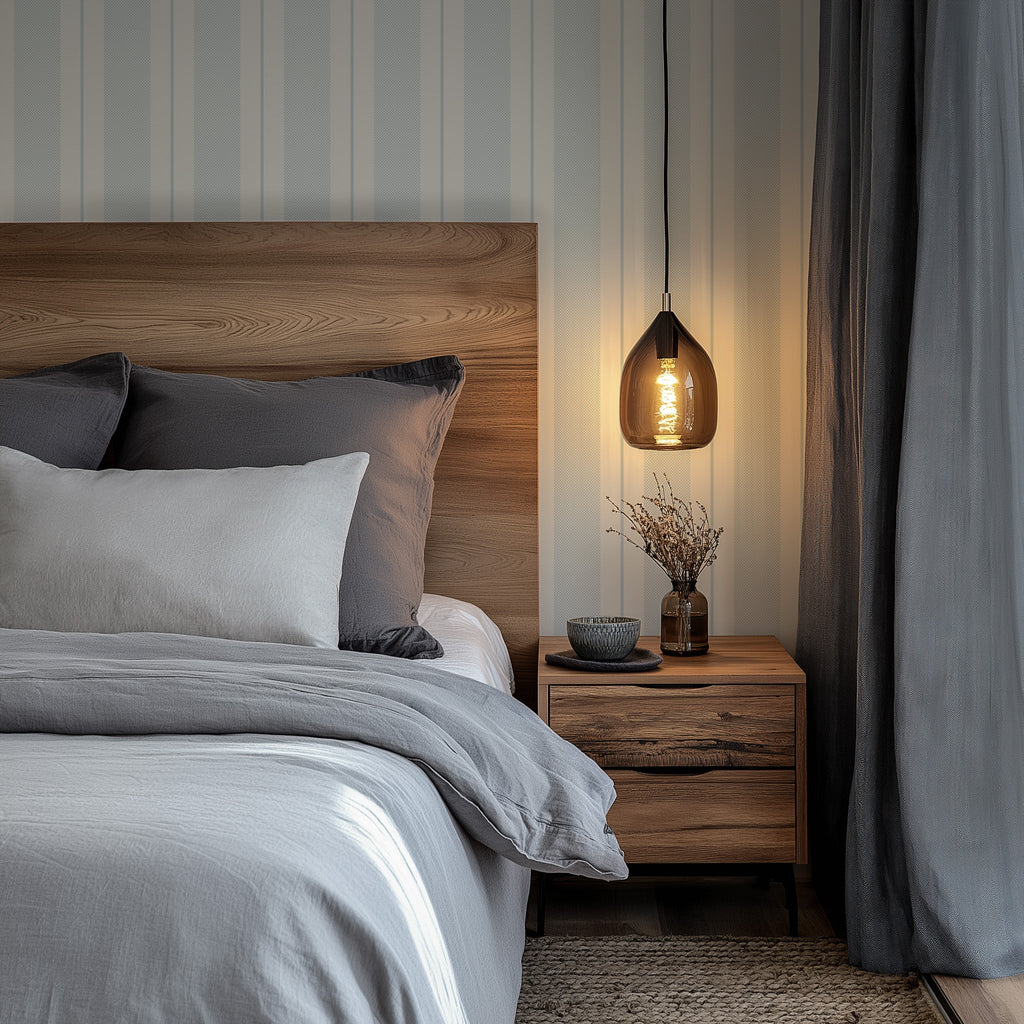 Remington Striped Wallpaper in Blue-Grey and Off-White