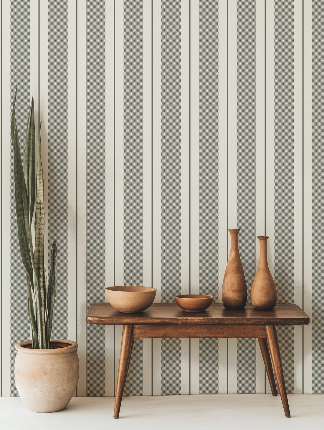 Remington Striped Wallpaper in Blue-Grey and Off-White