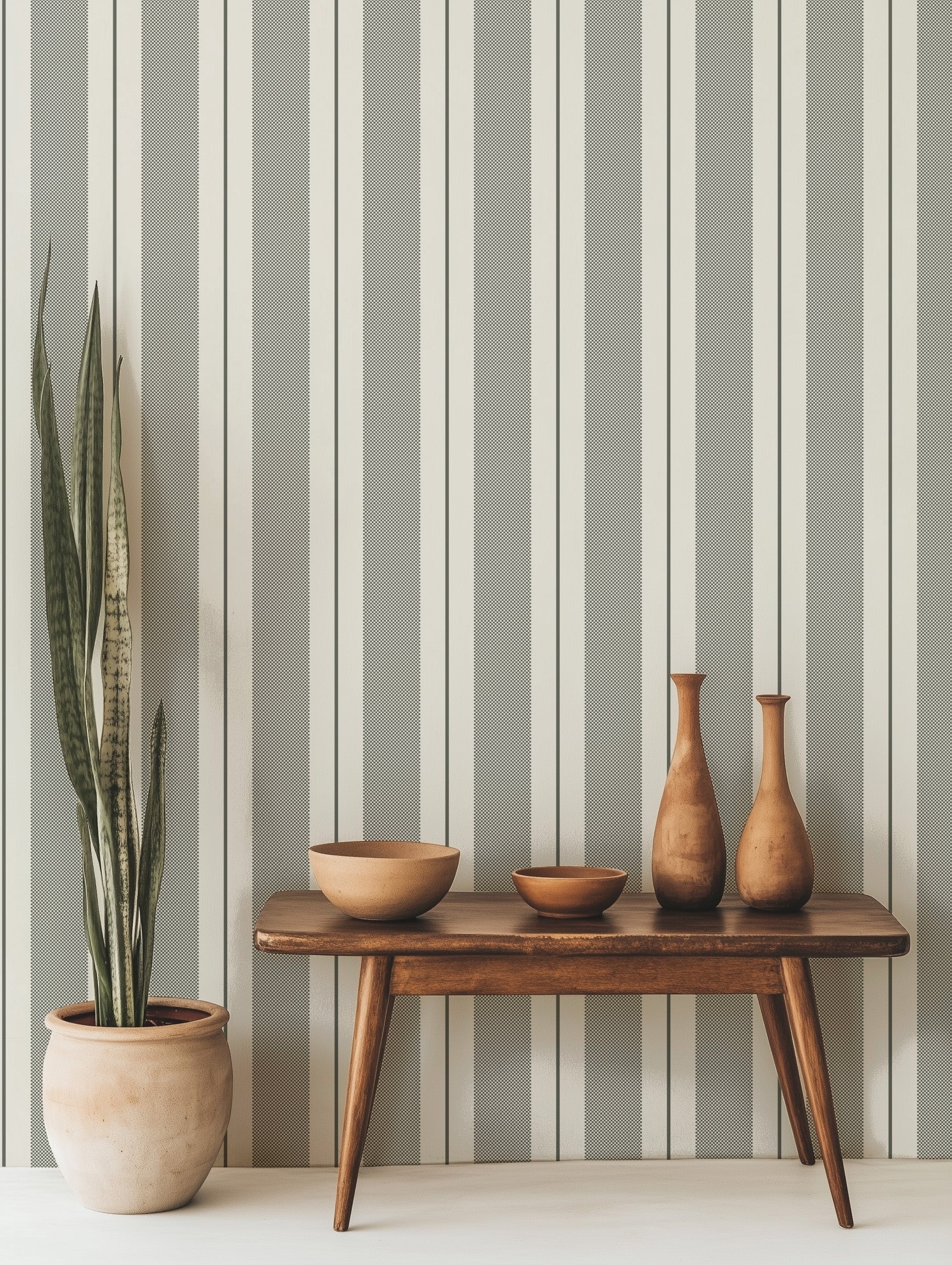 Remington Striped Wallpaper in Blue-Grey and Off-White