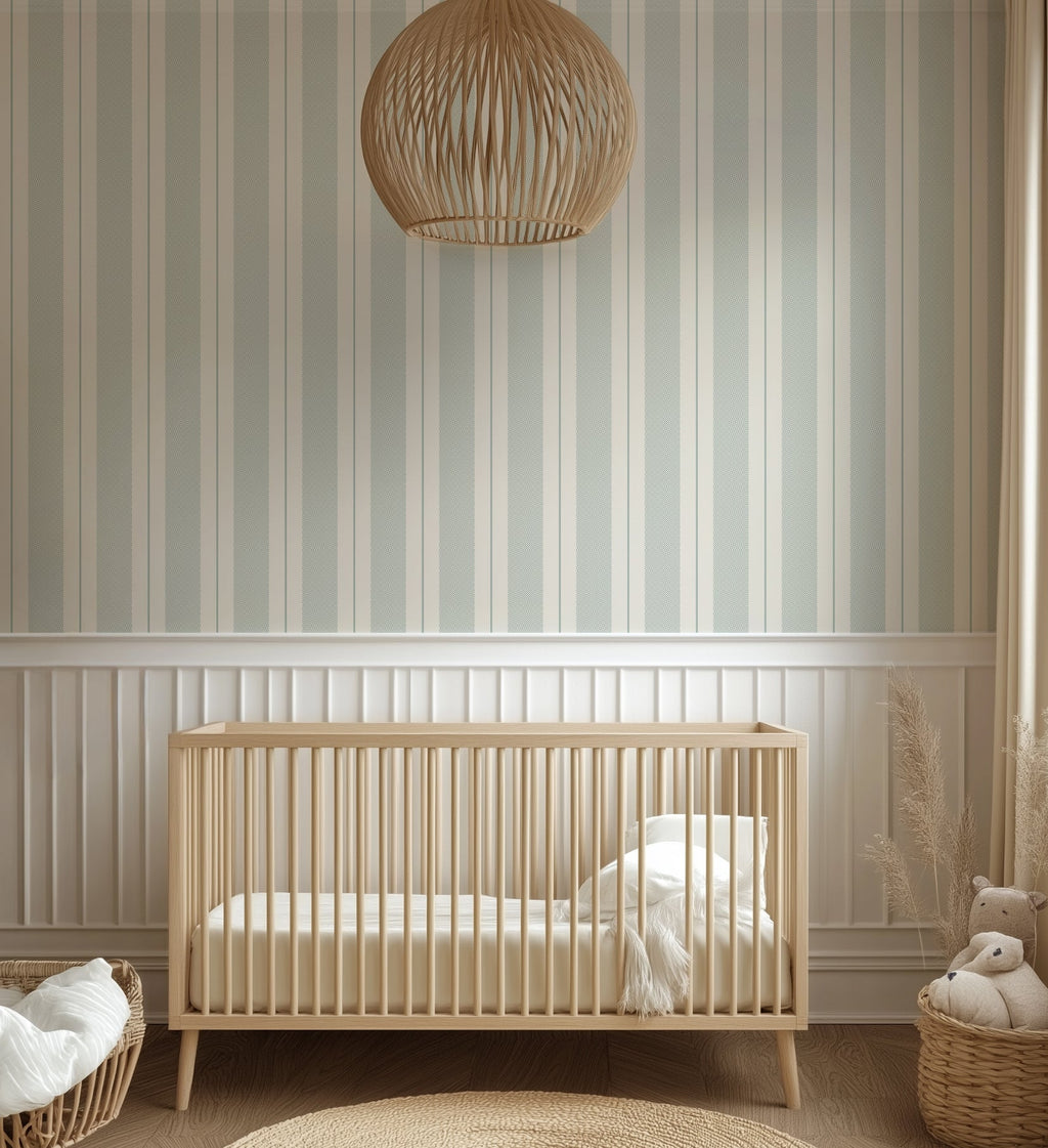Remington Striped Wallpaper in Blue-Grey and Off-White