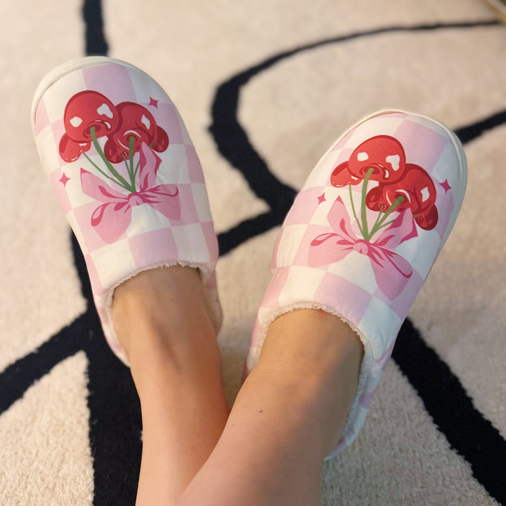 Cherry Bow Check Lounge Slippers - Sweet & Cozy