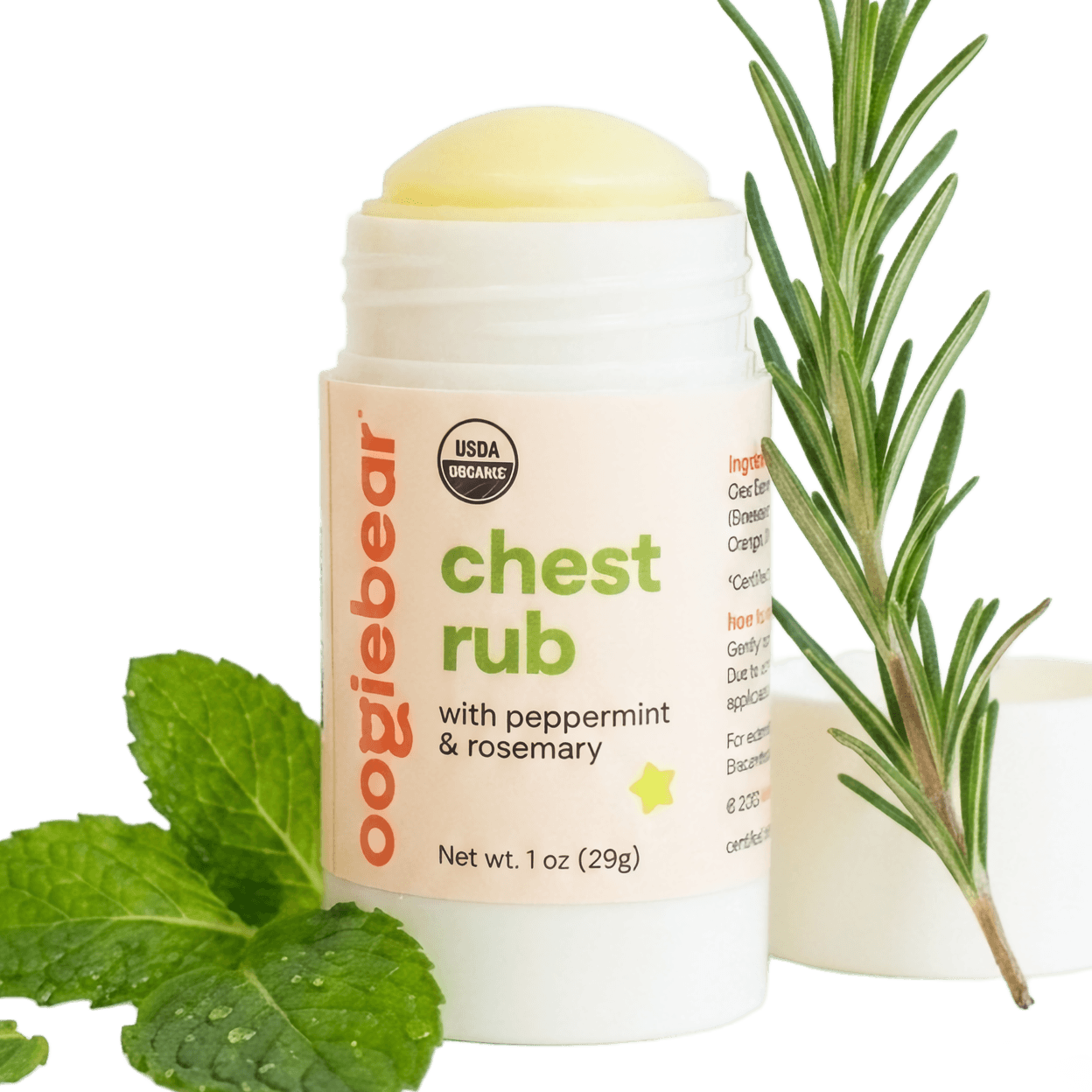 1 oz jar of oogiebear organic chest rub with peppermint and rosemary