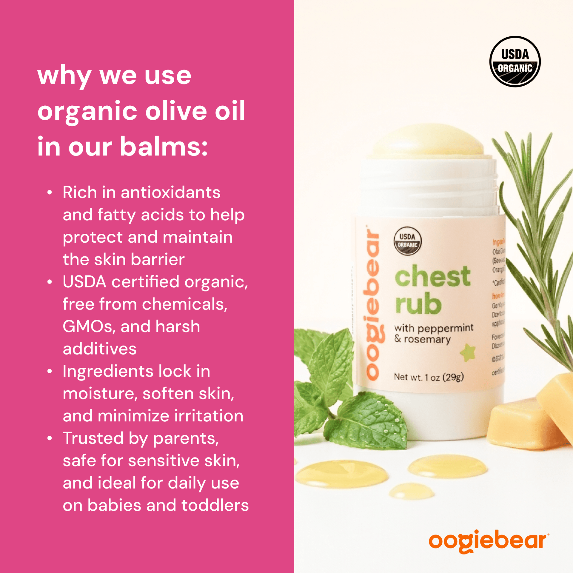 Organic Chest Rub Body Balm with Peppermint & Rosemary for Toddlers