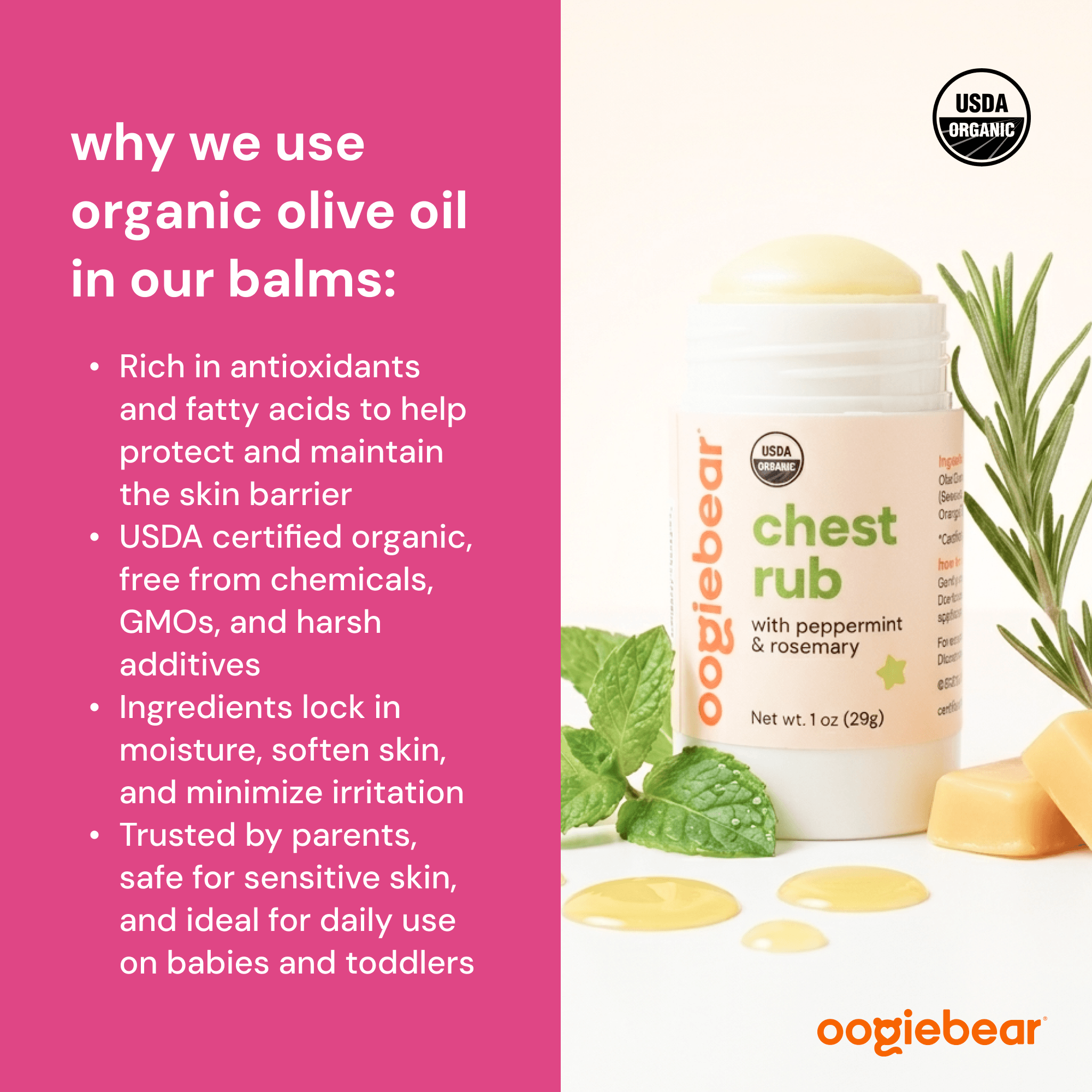 Organic Chest Rub Body Balm with Peppermint & Rosemary for Toddlers