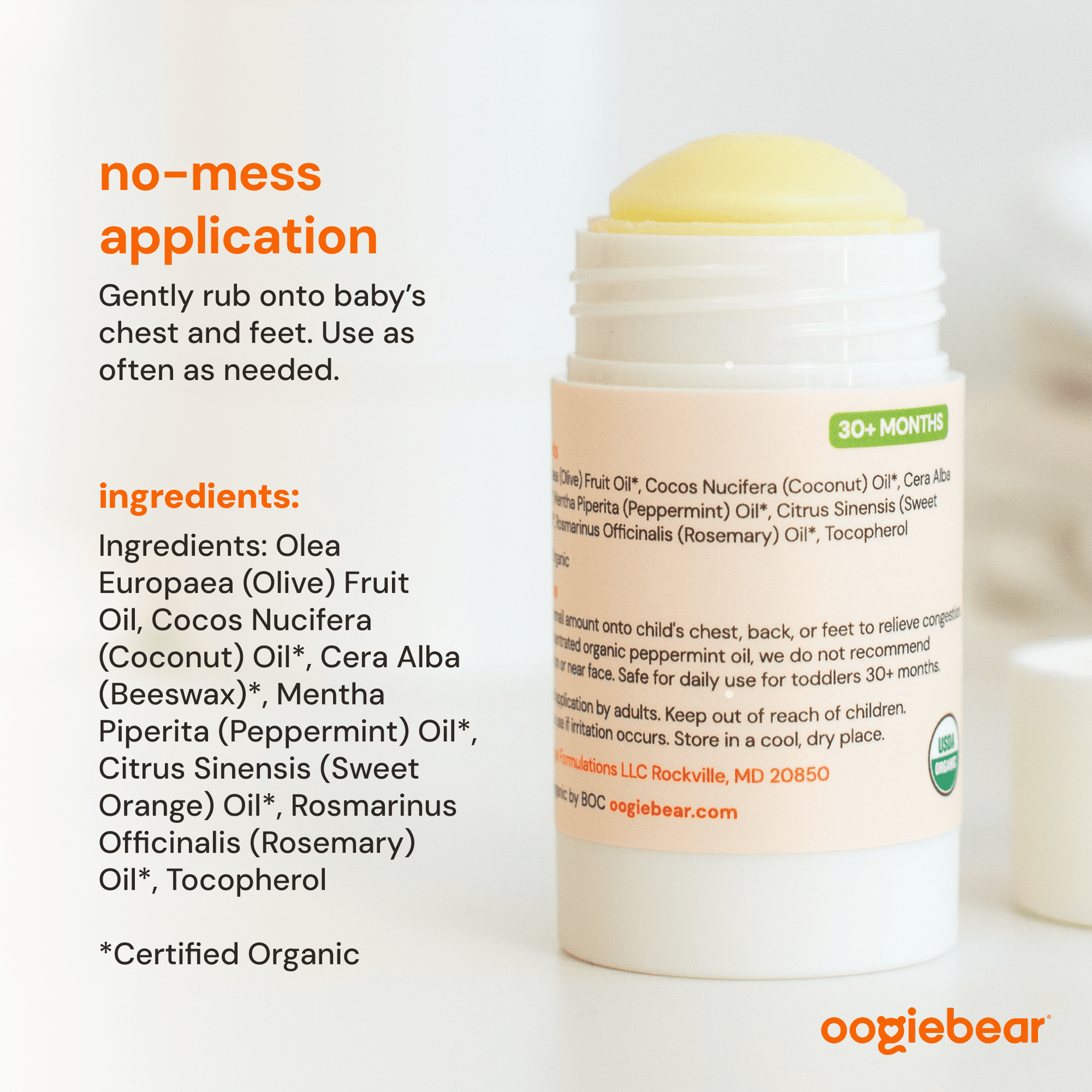 Organic Chest Rub Body Balm with Peppermint & Rosemary for Toddlers