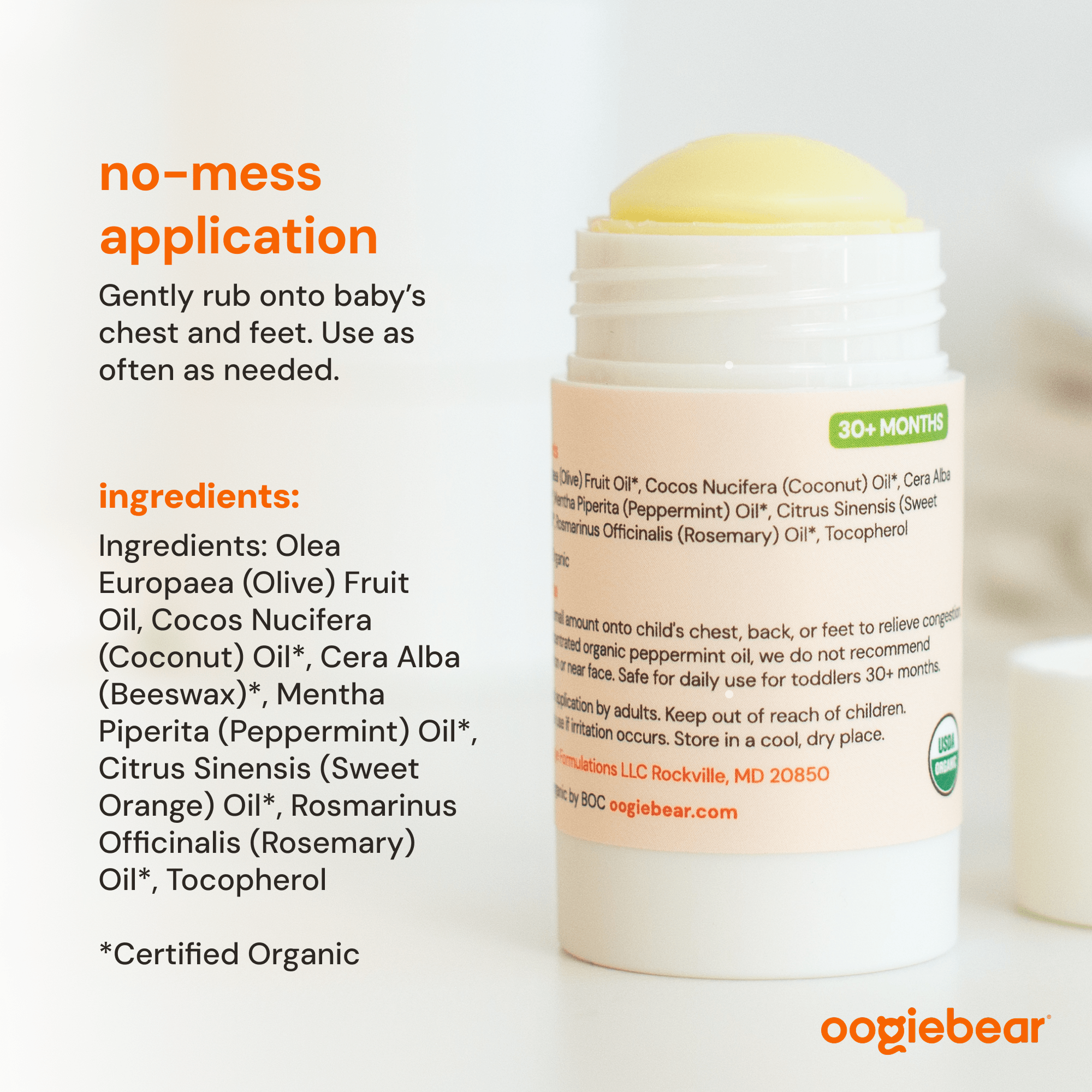 Organic Chest Rub Body Balm with Peppermint & Rosemary for Toddlers