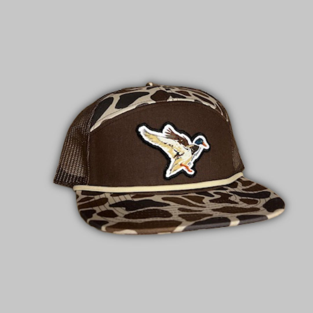Landing Mallard 7-panel hat for outdoor wear and duck season enthusiasts.