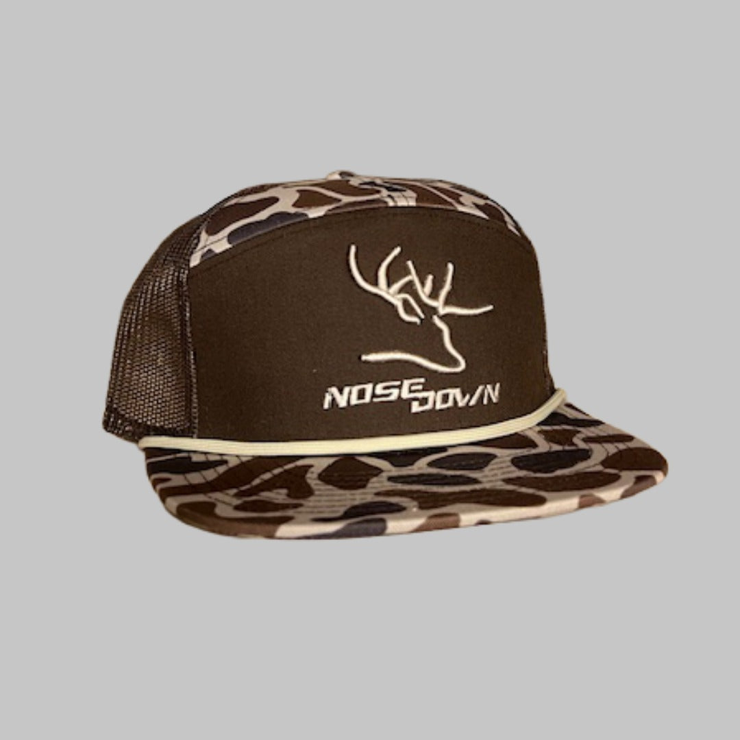 Youth 3D Puff Duck Camo 7 panel hat in Whiteoak and Chestnut