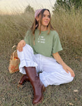 Women wearing a soft cotton Child of God cropped t-shirt with dropped shoulders