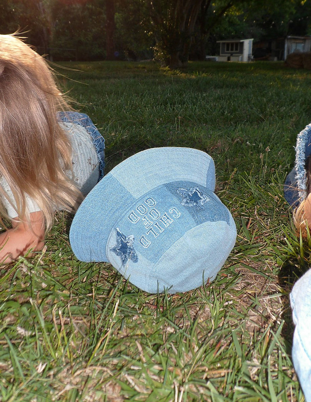 Child of God Denim Kids Bucket Hat - Patchwork Two-Tone Blue