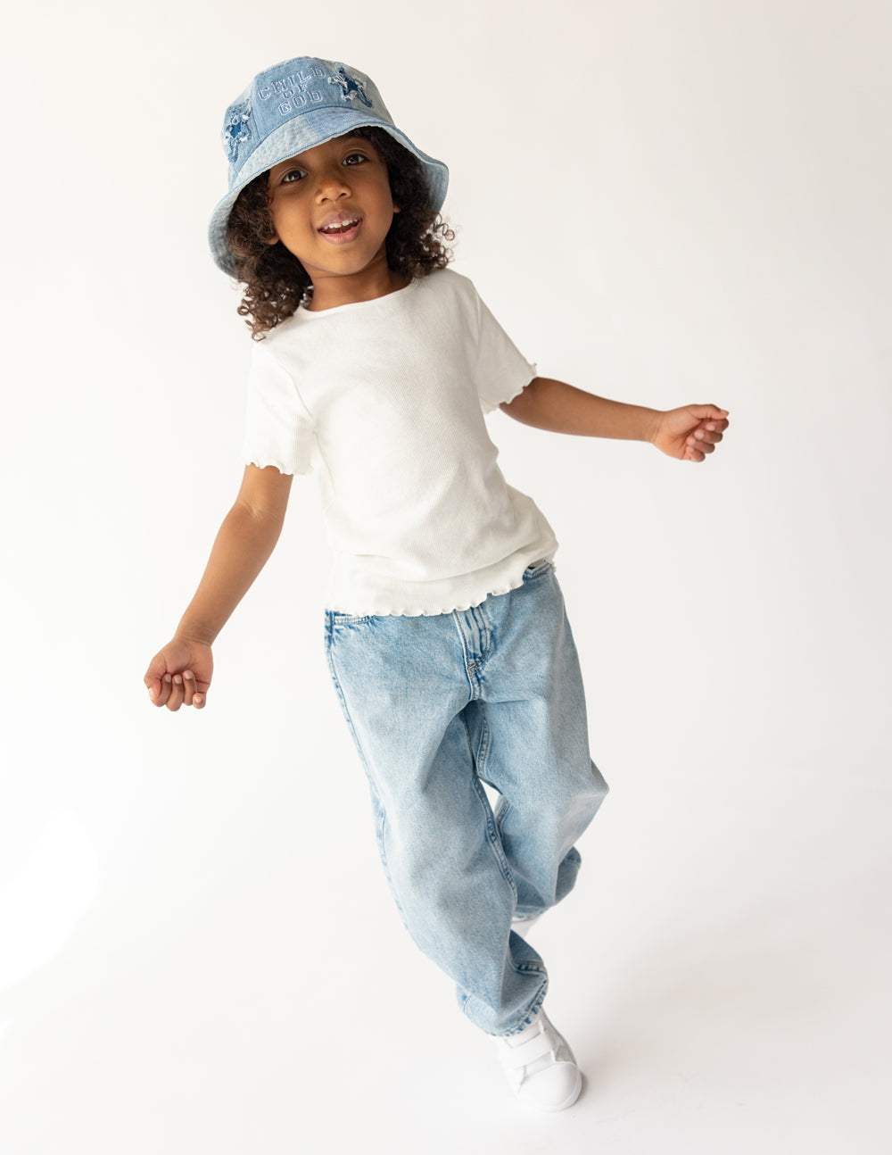 Child of God Denim Kids Bucket Hat - Patchwork Two-Tone Blue