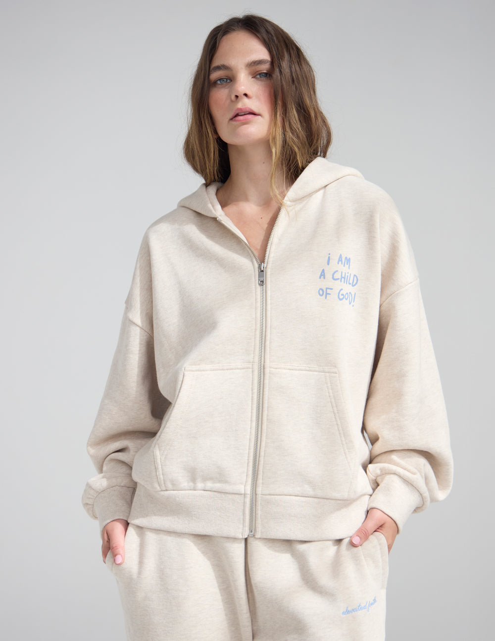 Eggshell Full-Zip Hoodie – Relaxed Fit Cotton Sweatshirt