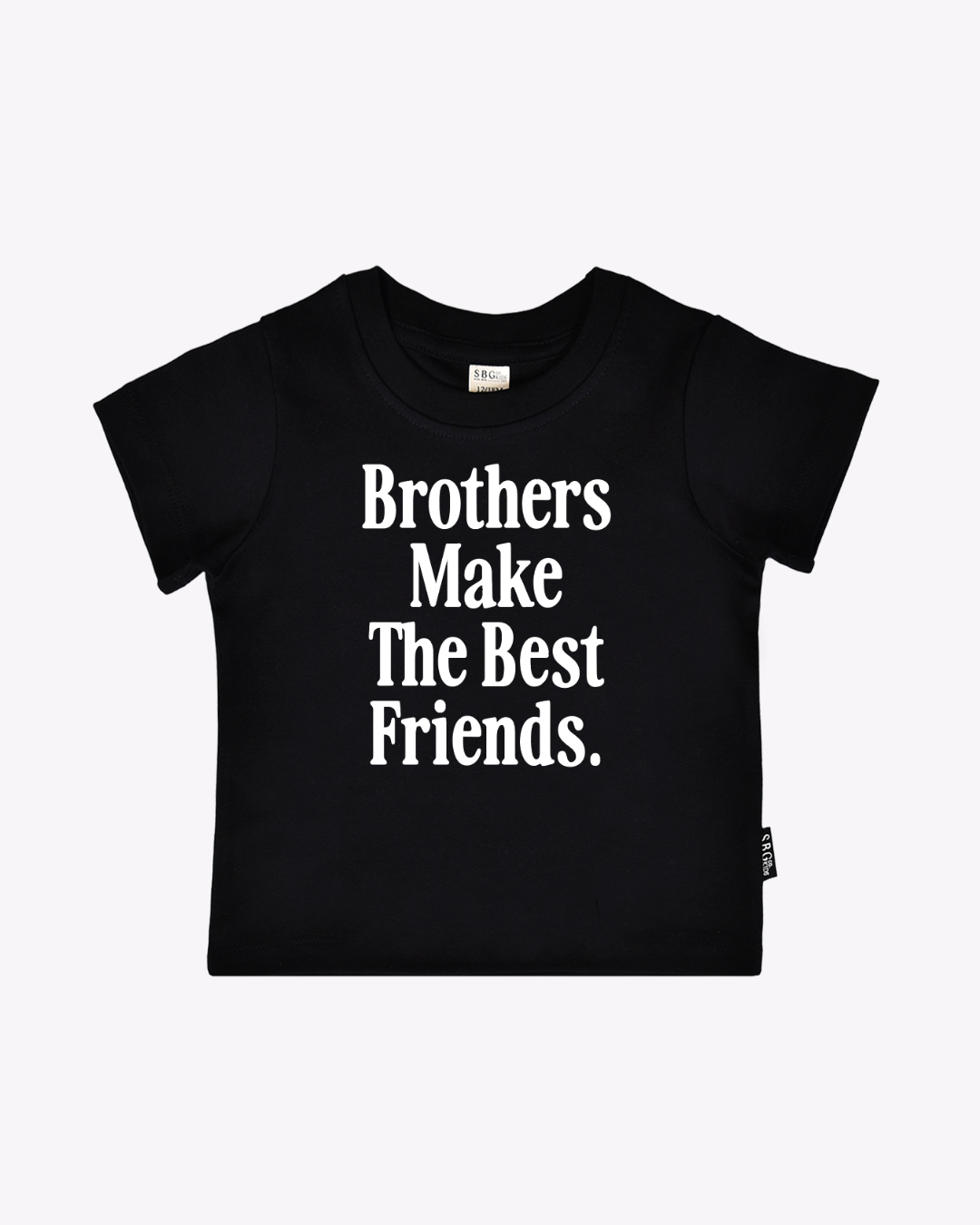 A close-up of the Brother Make the Best Friends graphic t-shirt in black.