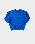 Minimalist blue Busy Dilly Dallying unisex cotton pullover in a solid knit fabric.