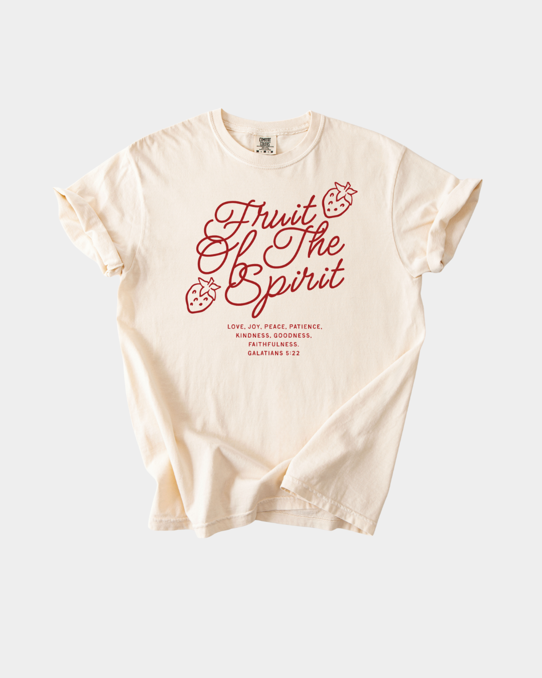 Fruit of the Spirit Adult Tee with Strawberry Graphic in White or Red