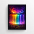 Chromatic Stormfront Trippy Poster featuring rainbow light beams bursting through dark storm clouds.
