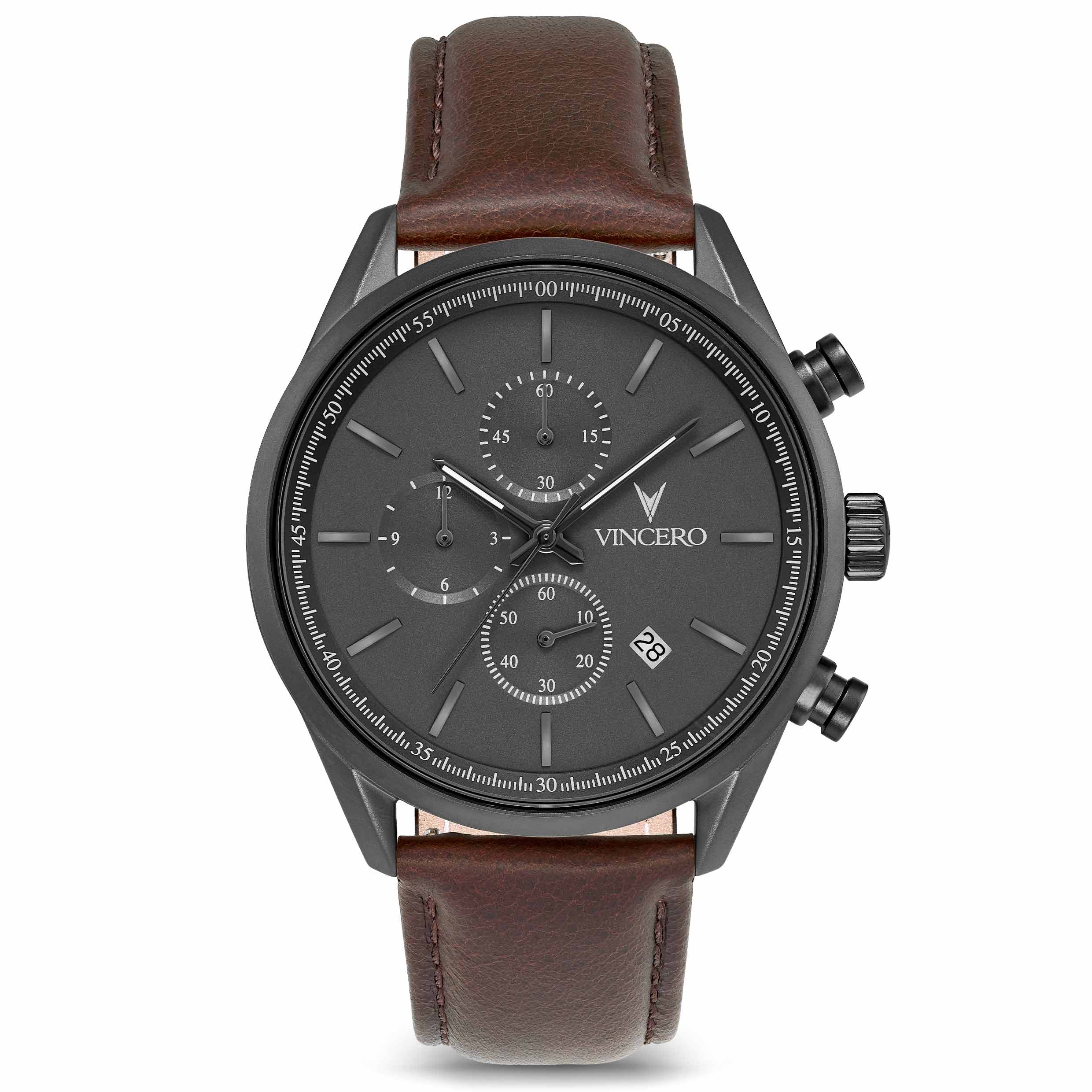 Chrono S2 40mm chronograph watch in gunmetal with walnut wood detailing.