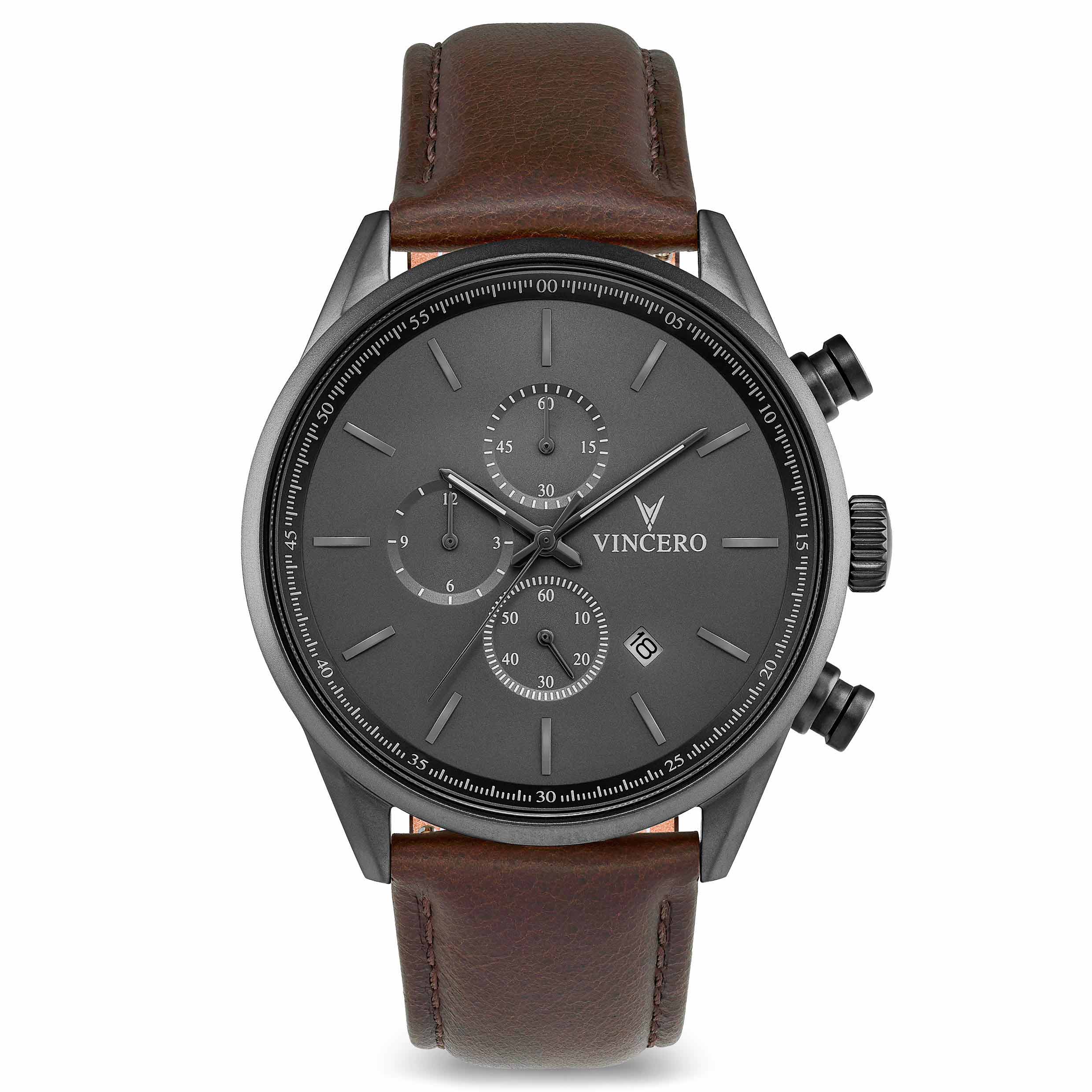 The Chrono S2 watch featuring a gunmetal case and a walnut wood dial detail.