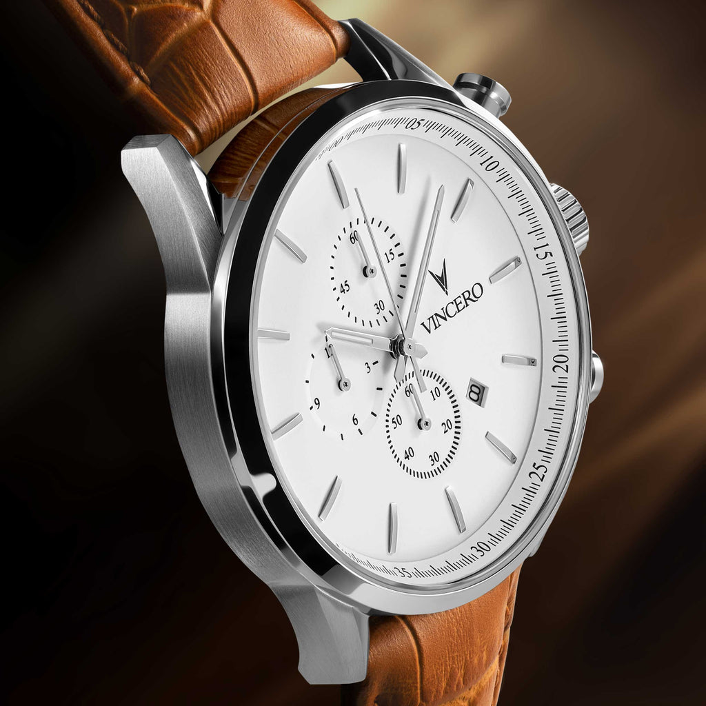 The Chrono S2 40mm Watch - Silver Case with Tan Leather Strap