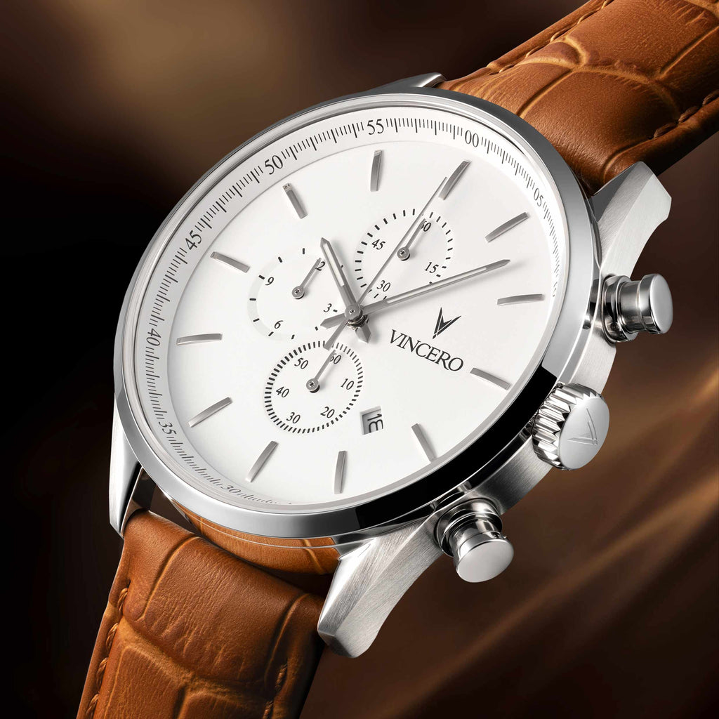 The Chrono S2 40mm Watch - Silver Case with Tan Leather Strap