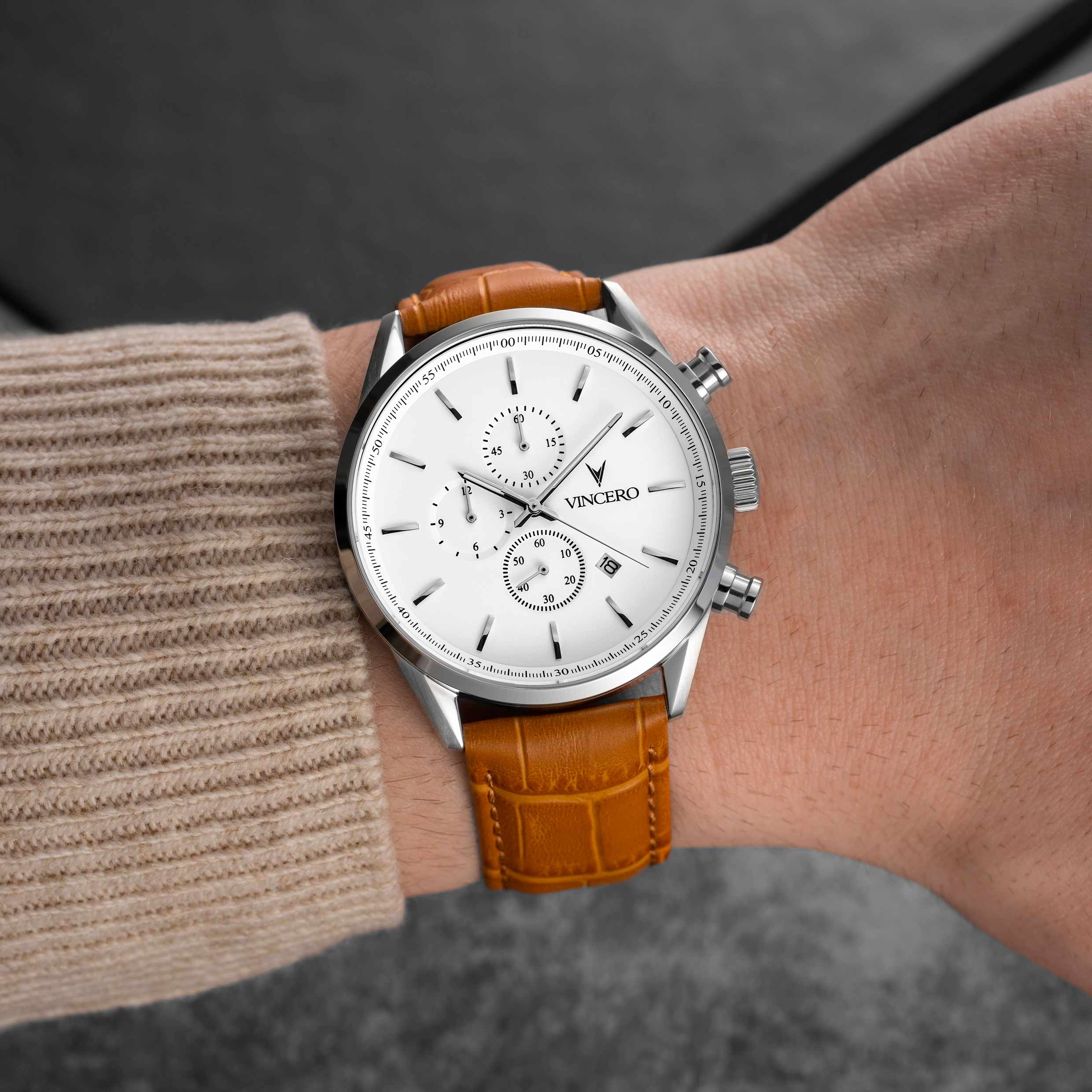 The Chrono S2 40mm Watch - Silver Case with Tan Leather Strap