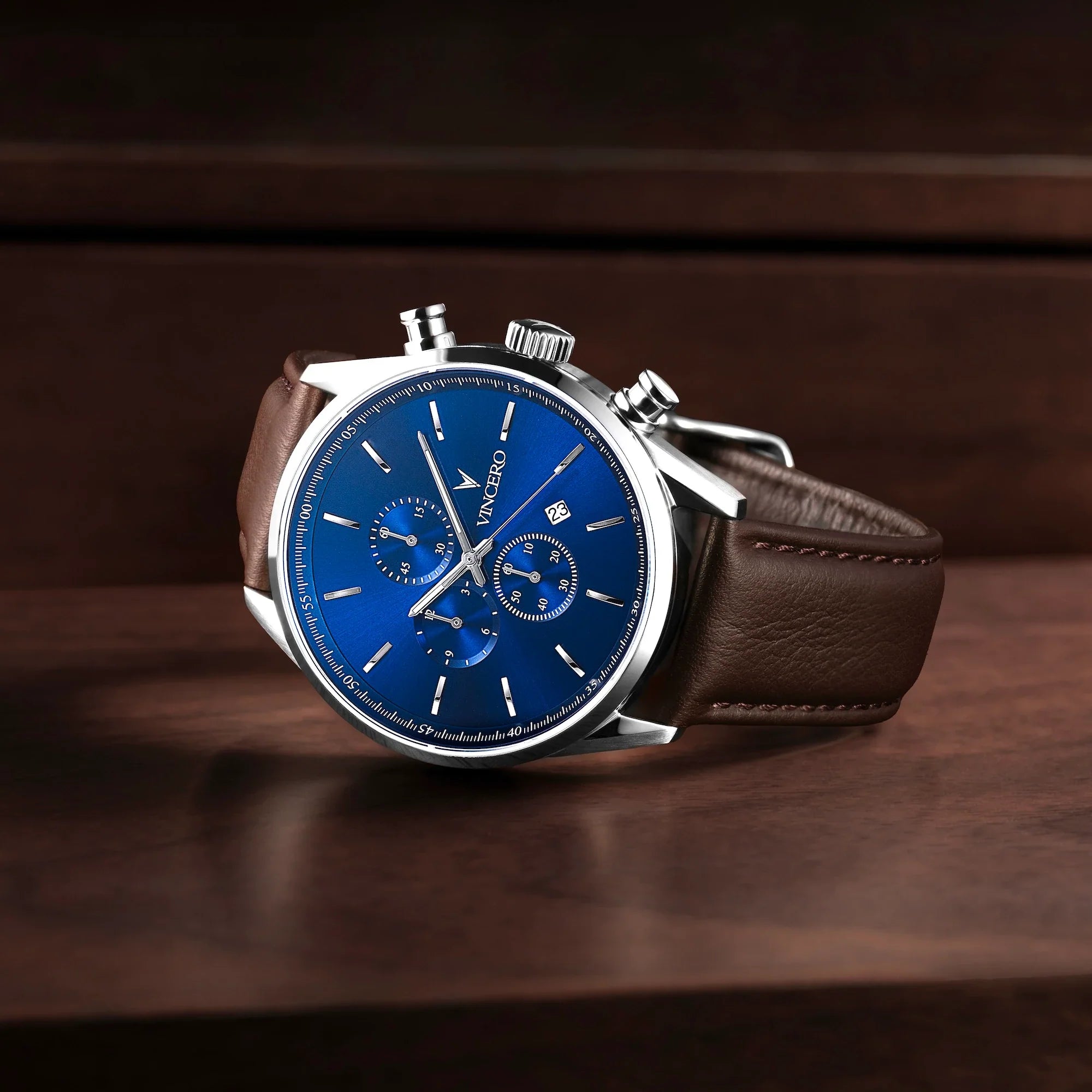 The Chrono S2 Watch in Blue and Brown - Versatile Stainless Steel