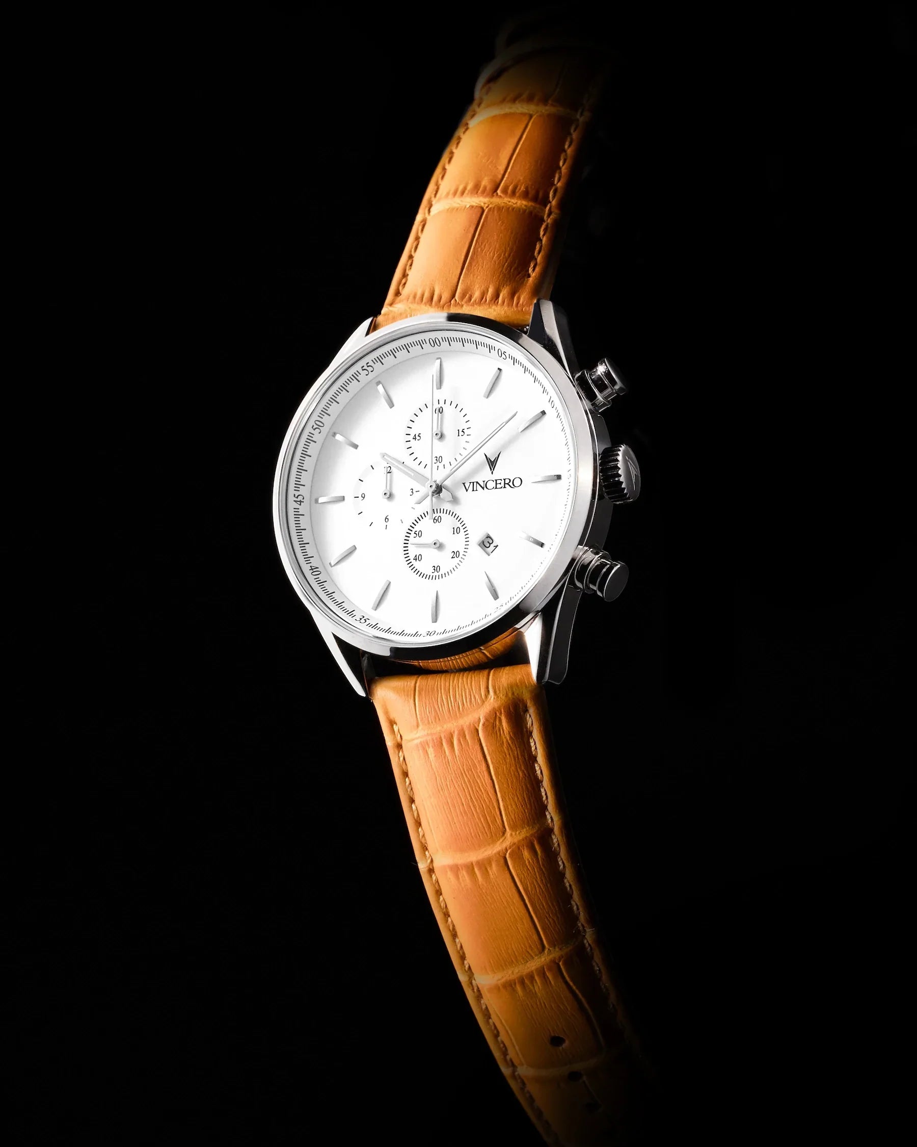 The Chrono S2 40mm Watch - Silver Case with Tan Leather Strap