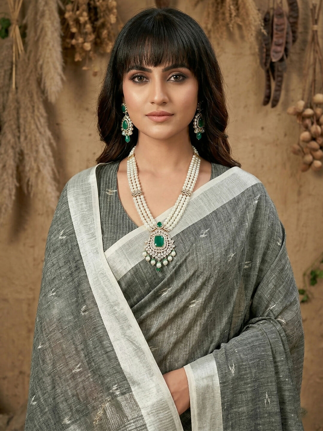 Classic Gray Linen Cotton Saree for a Minimalist Look