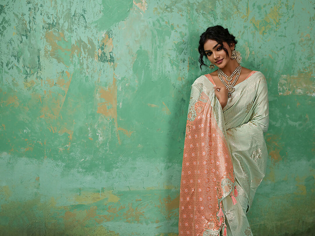 Rama Green Linen Cotton Saree with Matching Blouse