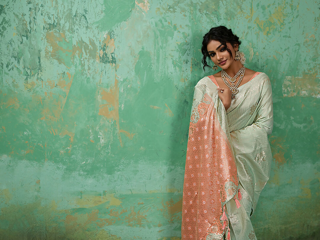 Rama Green Linen Cotton Saree with Matching Blouse