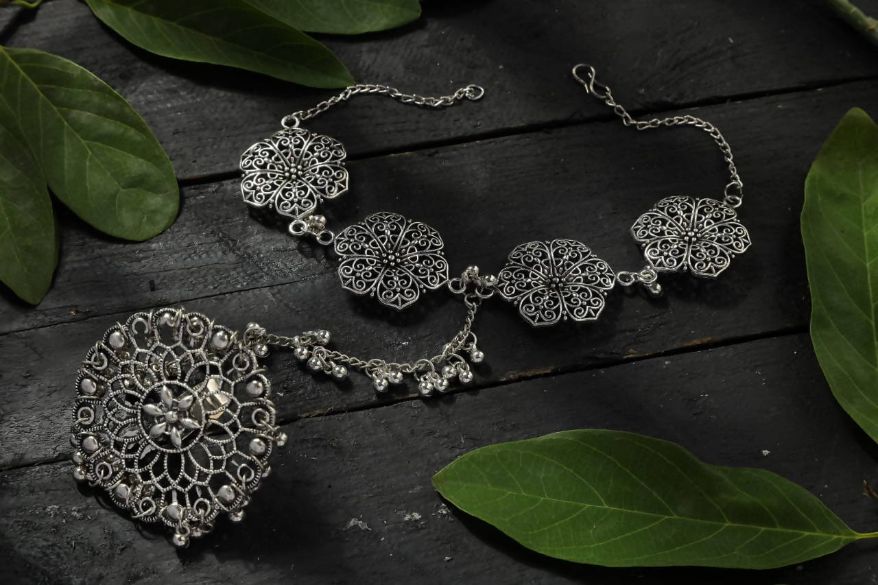Stylish oxidised silver-plated bracelet for women, perfect for both traditional and western attire