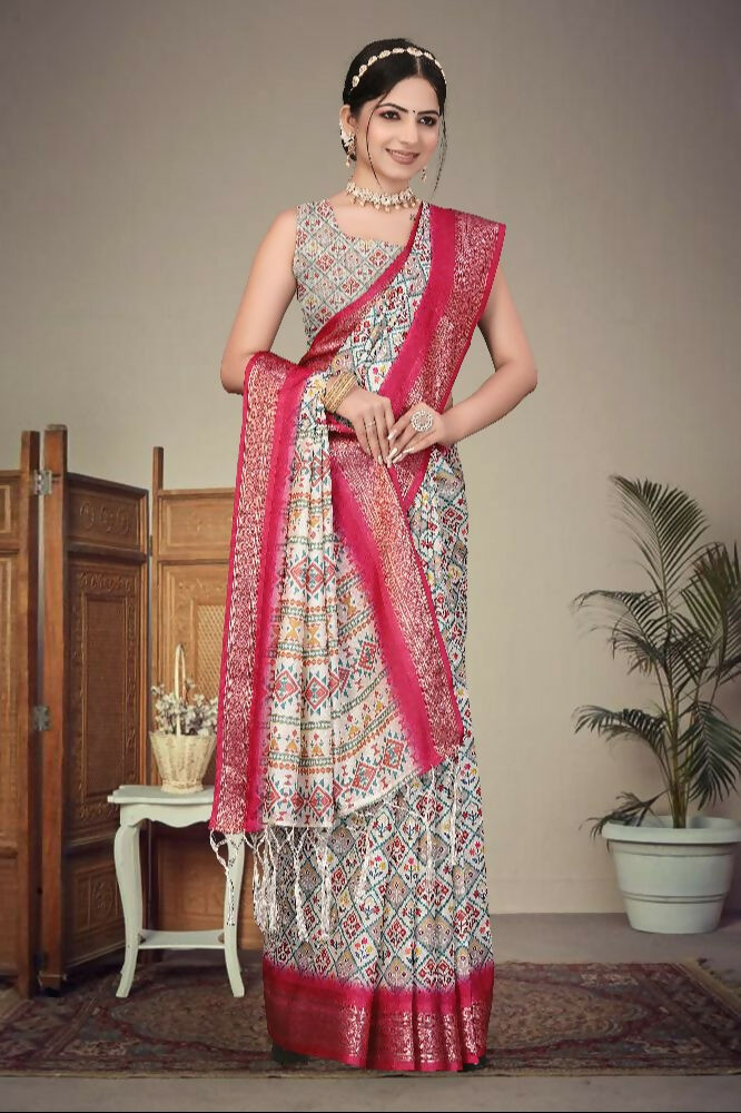 Multi-Color Cotton Silk Saree with Digital Print and Jacquard