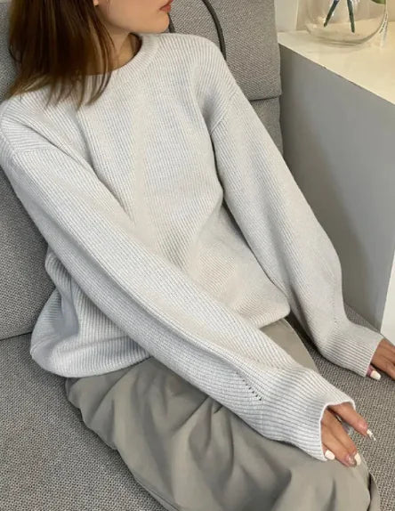 Women's Thick Ribbed Knit Crew Neck Sweater for Autumn Winter - Image 8
