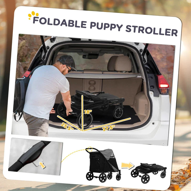 One-Click Foldable Stroller for Large Medium Small Dogs, Pet, Cats with Storage