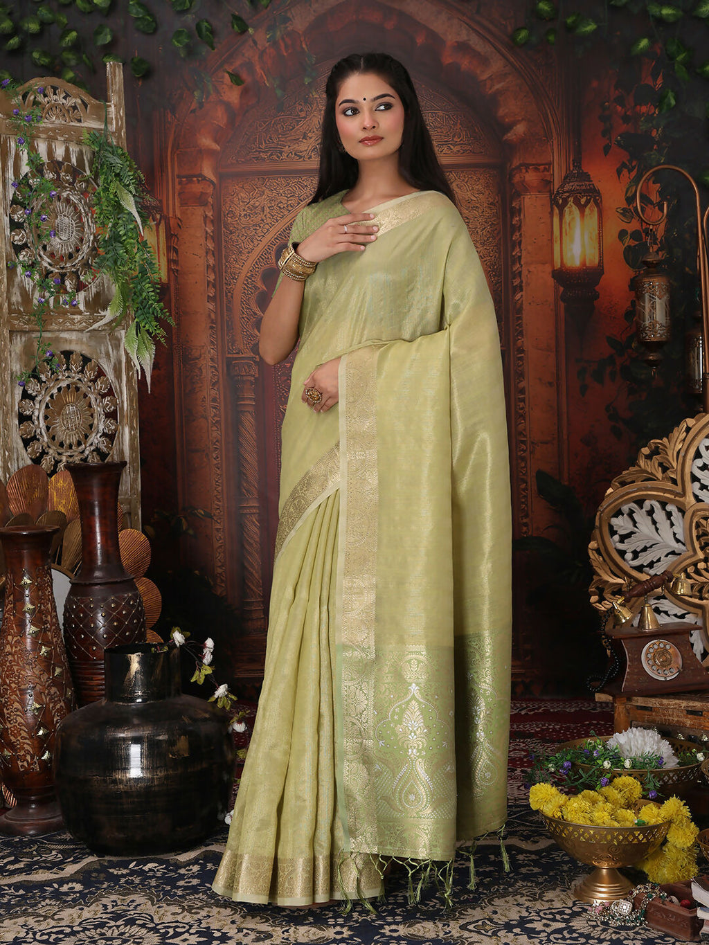 Shree Shyam Fashion Organza Mhendi Green Saree