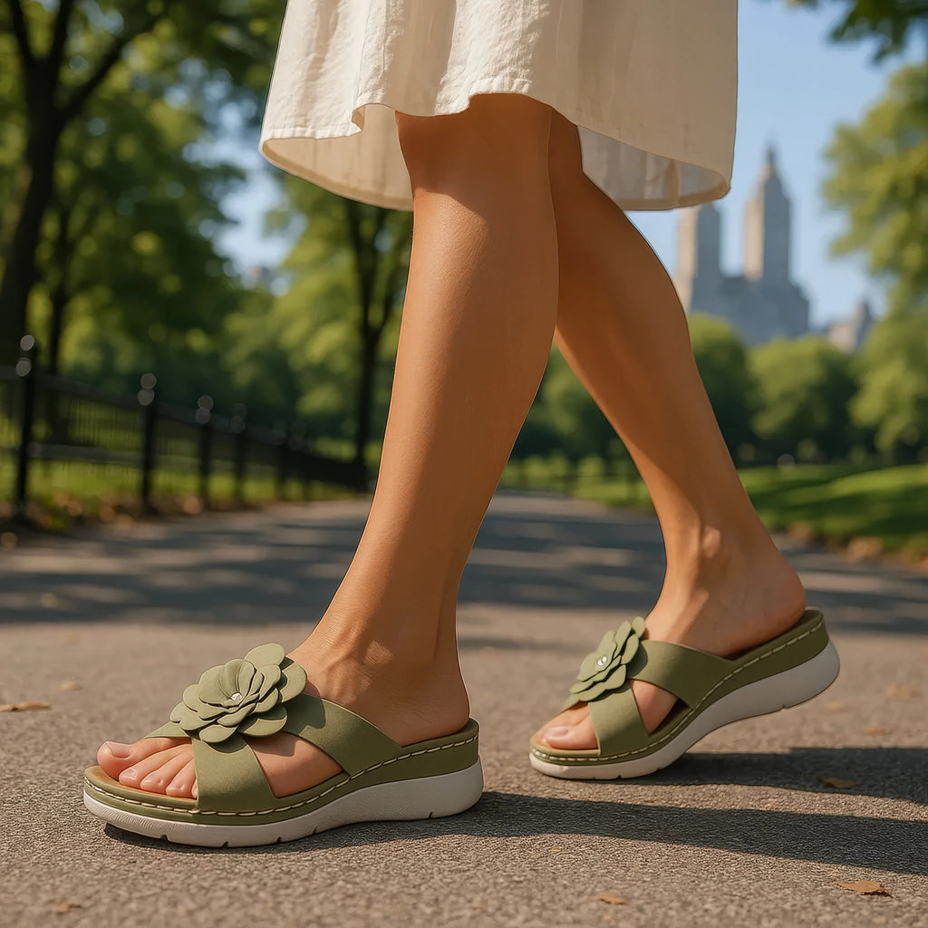 Women's Claire Green Flower Rosette Cushioned Comfort Sandals - Image 6
