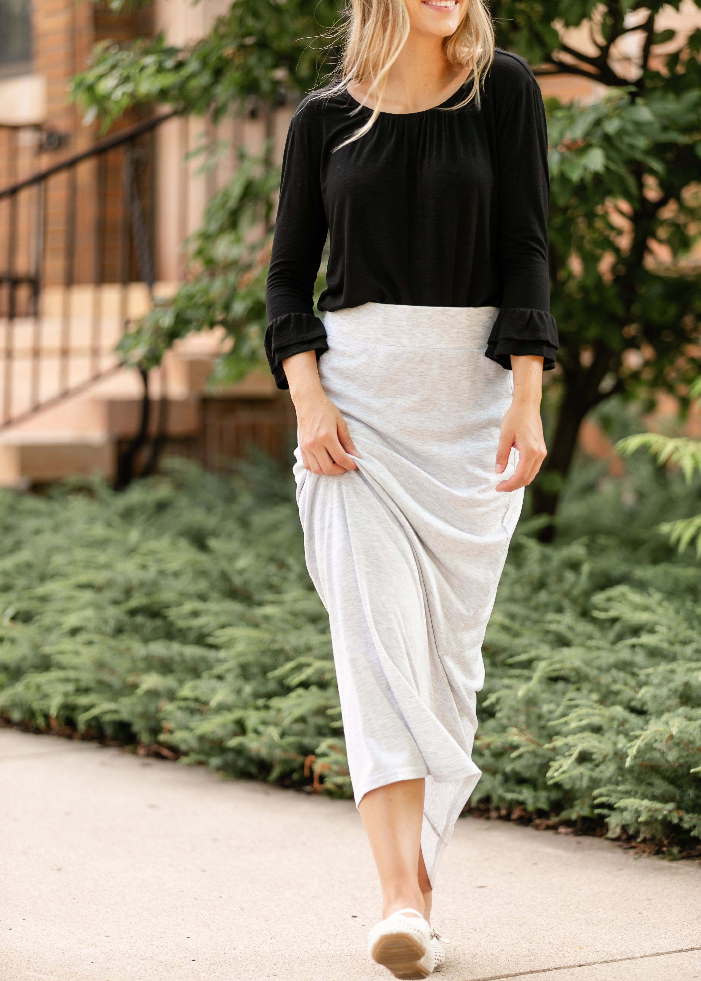 Clarise Heather Gray Premium Knit Maxi Skirt