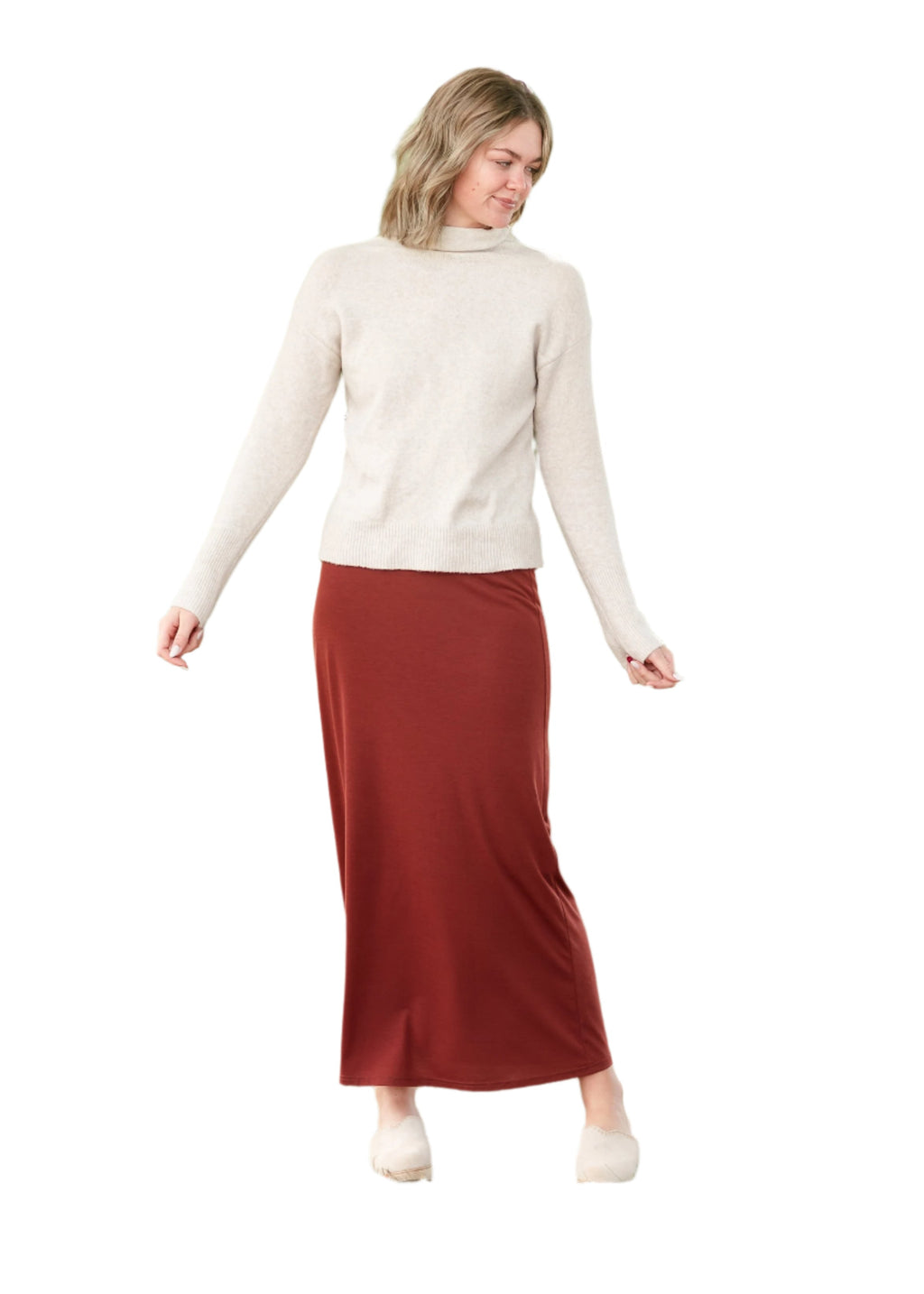 Clarise Rust Premium Knit Maxi Skirt | Modest Elastic Waist