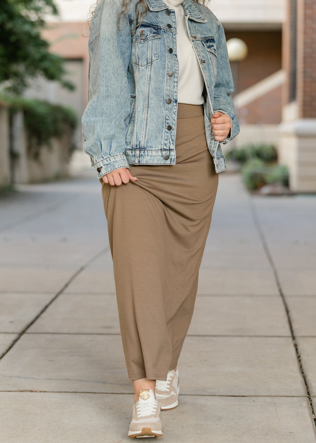 Clarise Taupe Premium Knit Maxi Skirt | Modest