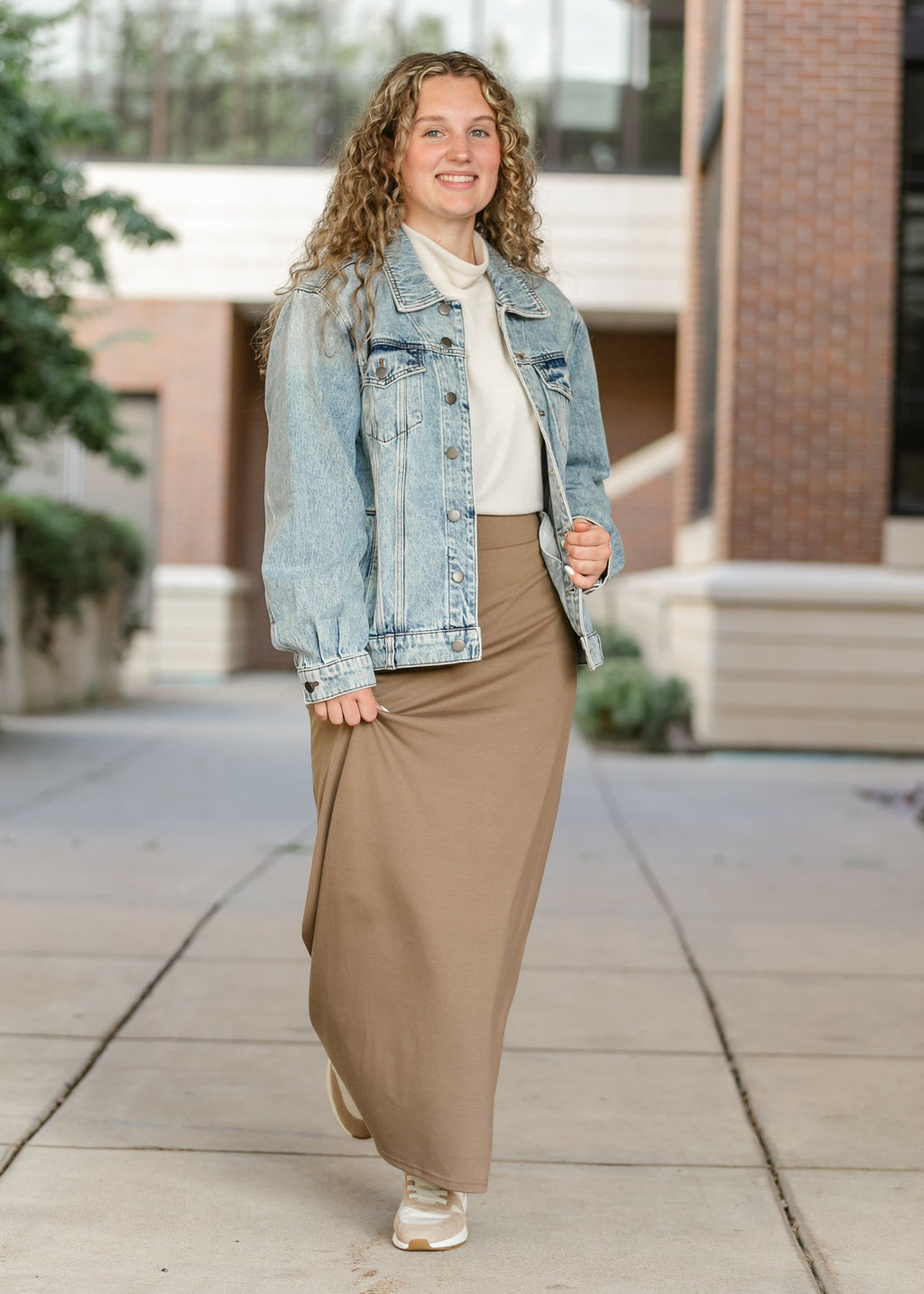 Clarise Taupe Premium Knit Maxi Skirt | Modest