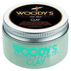 3.4oz container of Woody's Clay professional hair styling pomade