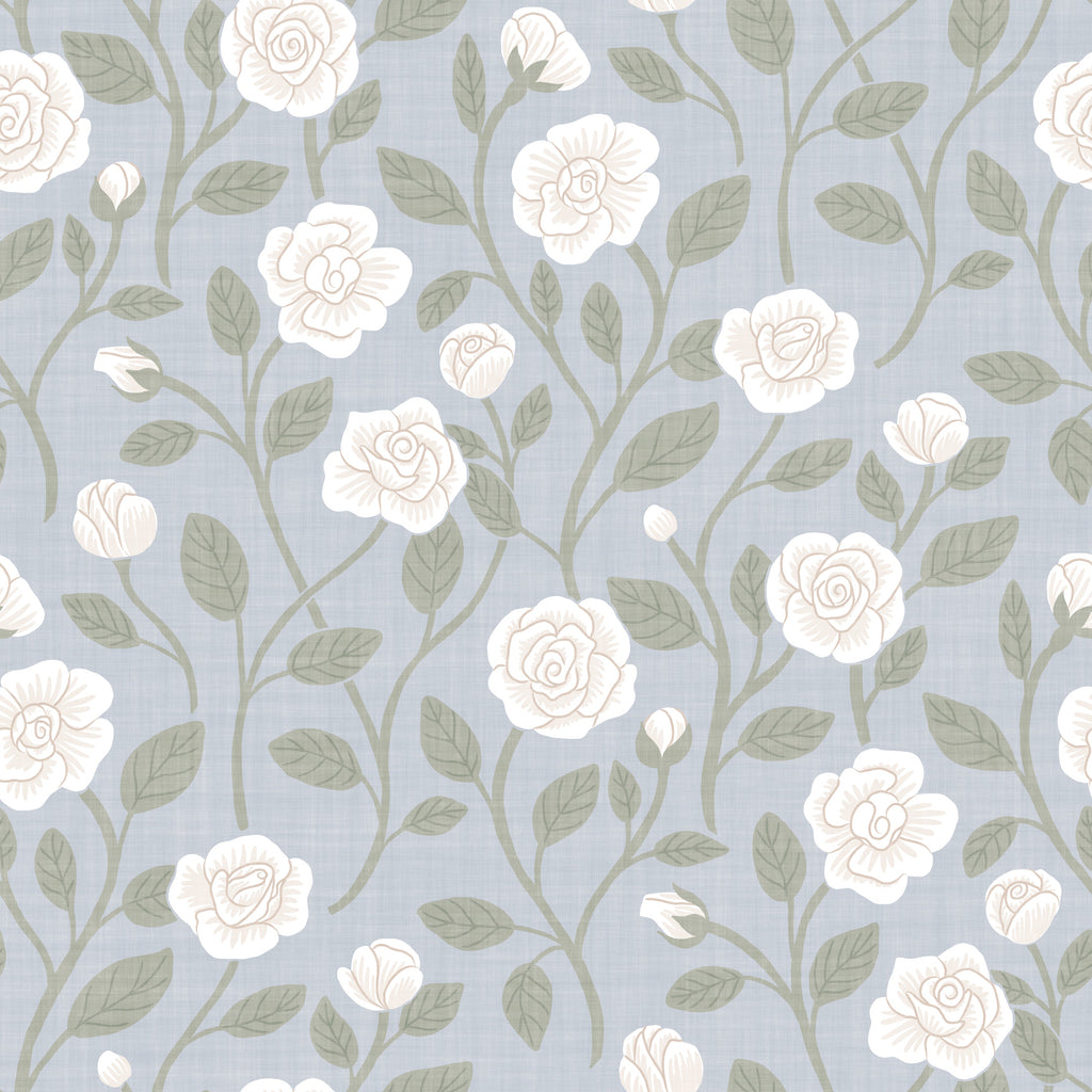 Clem Floral Wallpaper - Sage-Green and White Farmhouse Decor
